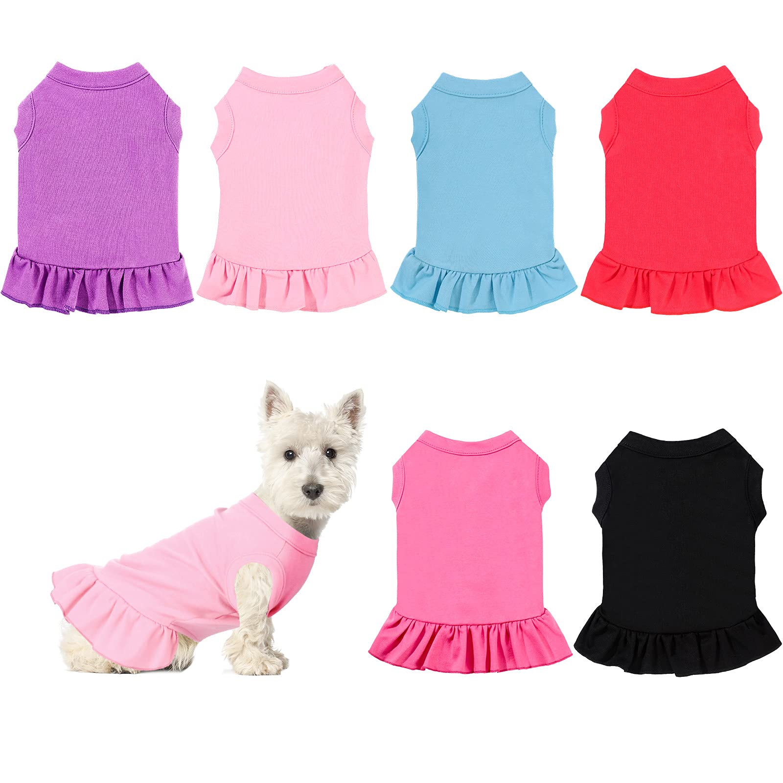 6-Piece Dog Dresses Set - Breathable Sleeveless Pet Shirts with Ruffles, Sundresses & Skirts for Small Dogs and Cats | Perfect for Summer Outings, Pet Parties & Photo Shoots