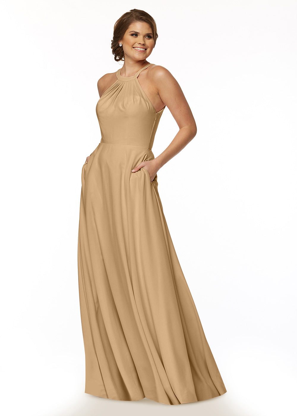 Elegant 83002 Stretch Chiffon A-Line Bridesmaid Dress with Adjustable Halter Neck - Perfect for Weddings, Formal Events & Special Occasions
