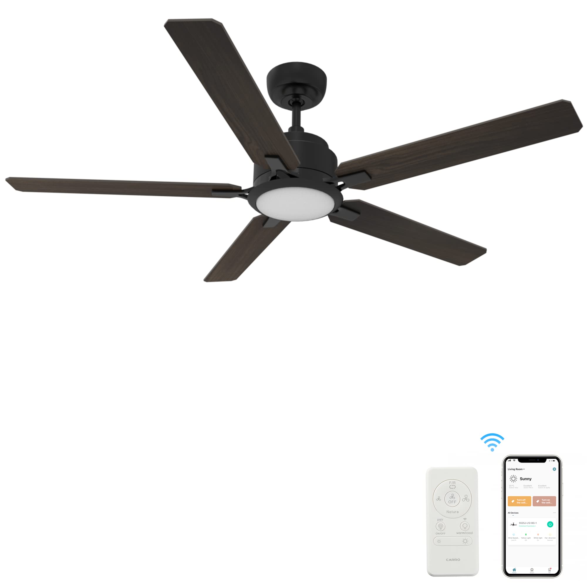 52 Inch Smart Ceiling Fan with Lights & Remote Control - 10 Speed DC Motor, Alexa/Siri/Google Assistant Compatible - Indoor/Outdoor Modern Black Ceiling Fan for Living Room, Bedroom, Patio & Office