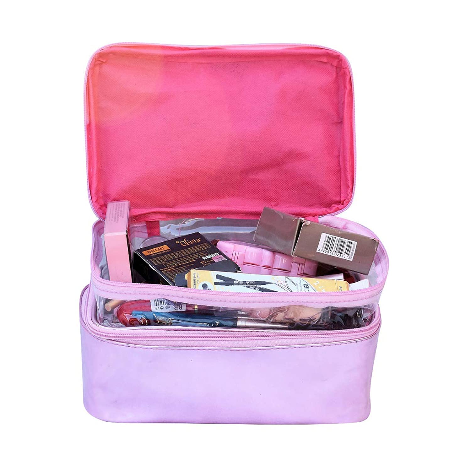Pink 3-Fold Makeup Bag - N A PURSE Cosmetic Organizer & Travel Pouch for Women | Perfect for Travel, Gym, and Daily Essentials Storage