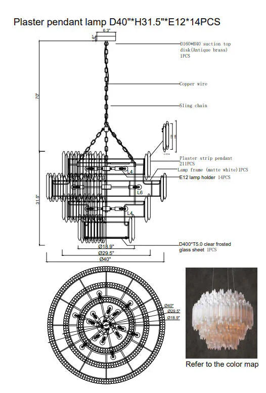 Selenite Crystal Round Chandelier - Natural Stone Pendant Light Fixture for Living Room, Bedroom & Meditation Space
