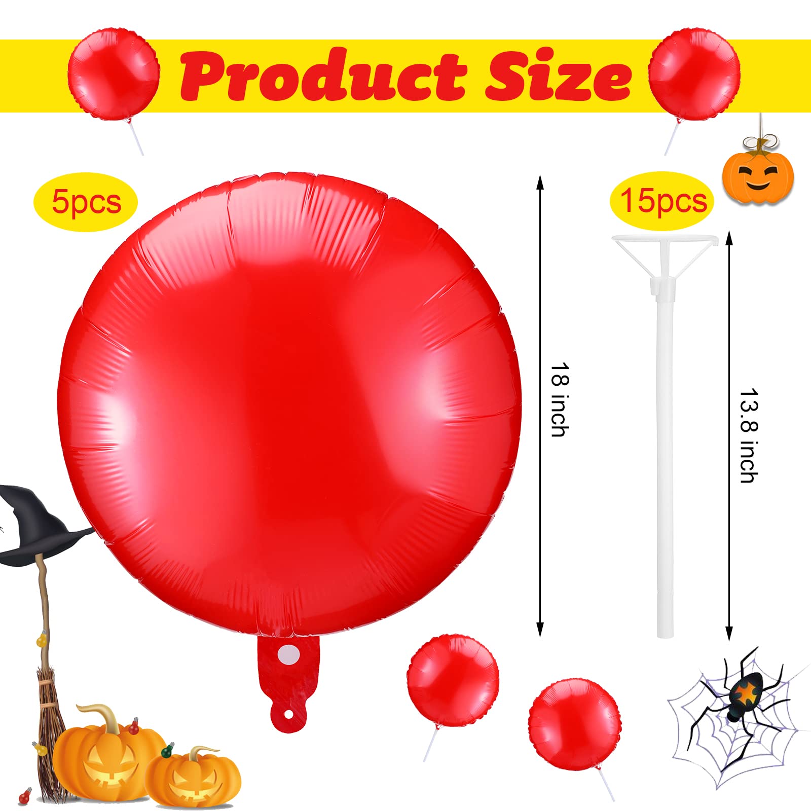 5 Pack Halloween Balloon Decorations Kit - Reusable Balloons with Removable Clips & Poles for Halloween Party, Yard Display, and Spooky Home Decor