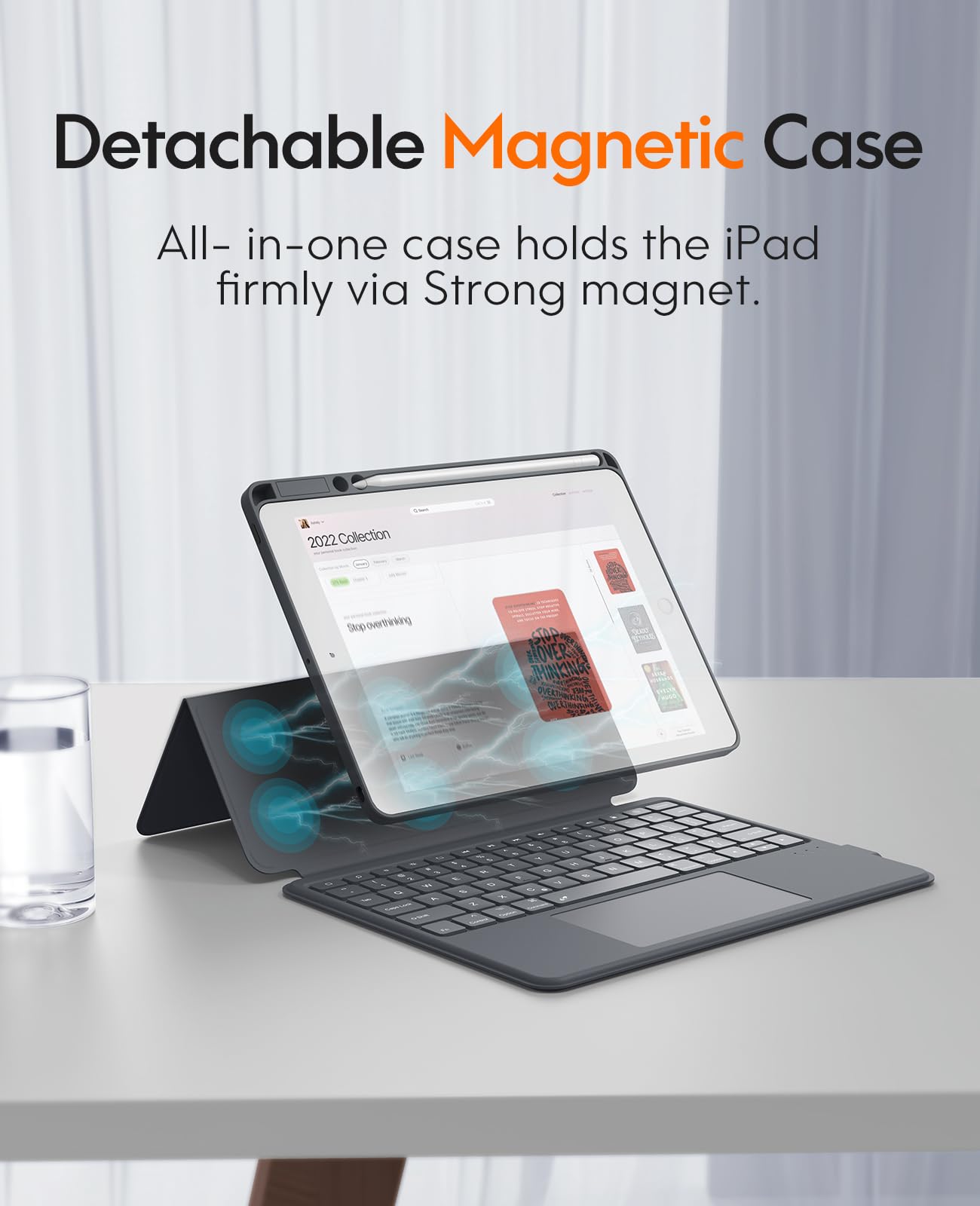 CHESONA Rugged Keyboard Case for iPad 9th/8th/7th Generation (2022 Model) - Magnetic Detachable Protective Cover with Premium Trackpad, 15°-180° Adjustable Stand & Backlit Keyboard for iPad 10.2-inch (Gray) - Perfect for Work, Study, and Travel Use
