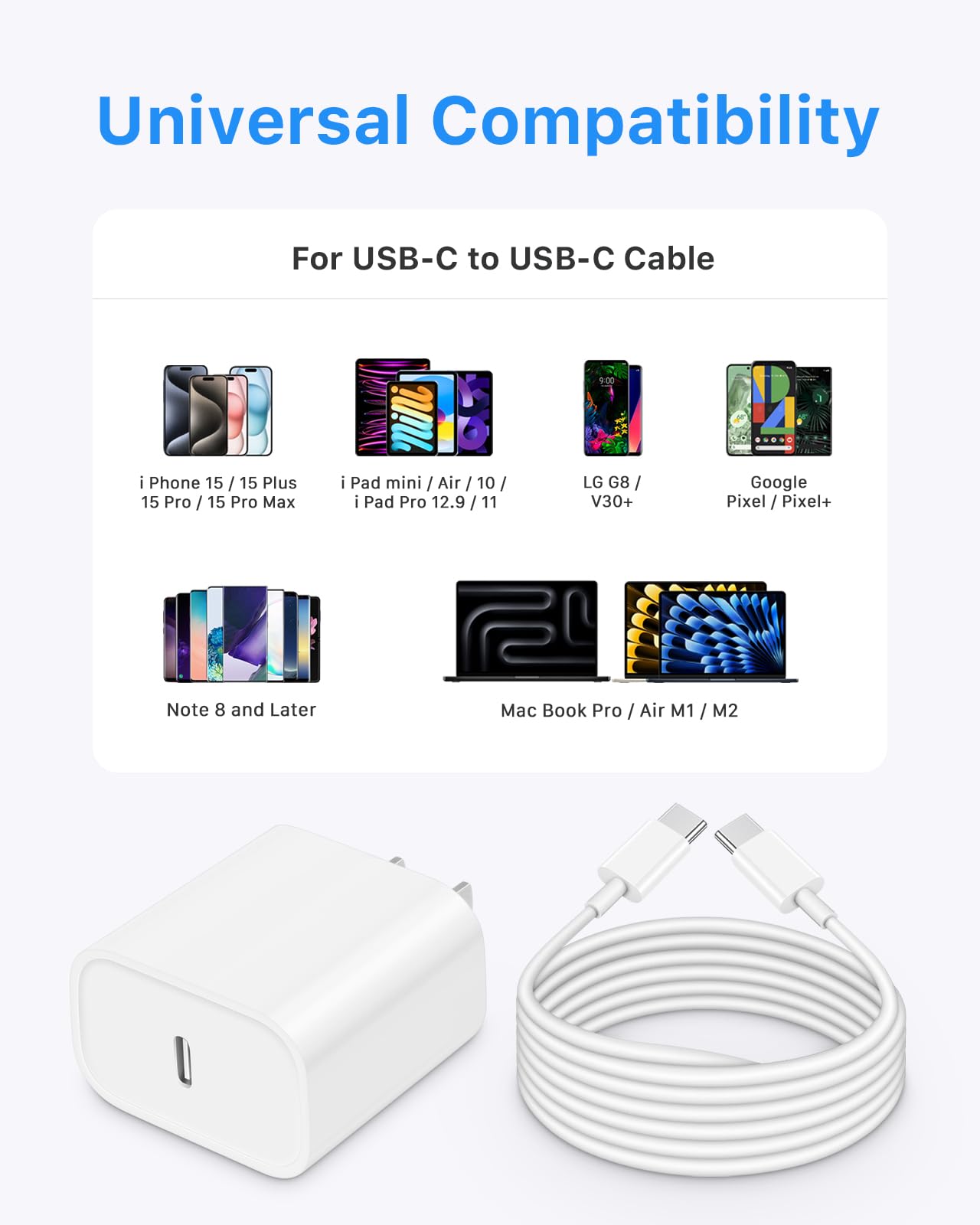 Fast Charging USB-C Charger 3-Pack with 6FT Cable - Compatible with iPhone 16/15 Series, iPad Pro & More | Quick Charge for Home, Office & Travel Use