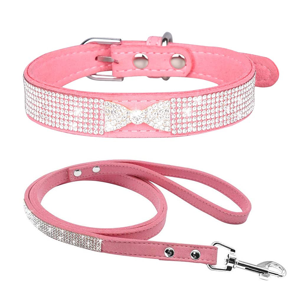 Sparkling Rhinestone Dog Collar with Stainless Steel Chain & Matching Leash Set - Adjustable Pet Collar for Small to Medium Dogs & Cats | Perfect for Daily Walks, Pet Parties & Fashion Accessories