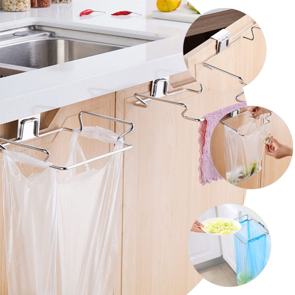 Zerodeko 2-Pack Stainless Steel Hanging Trash Bag Holder - Space-Saving Cabinet Hook for Kitchen, Bathroom & Pantry Organization - Perfect for Grocery Bags, Towels & Household Storage