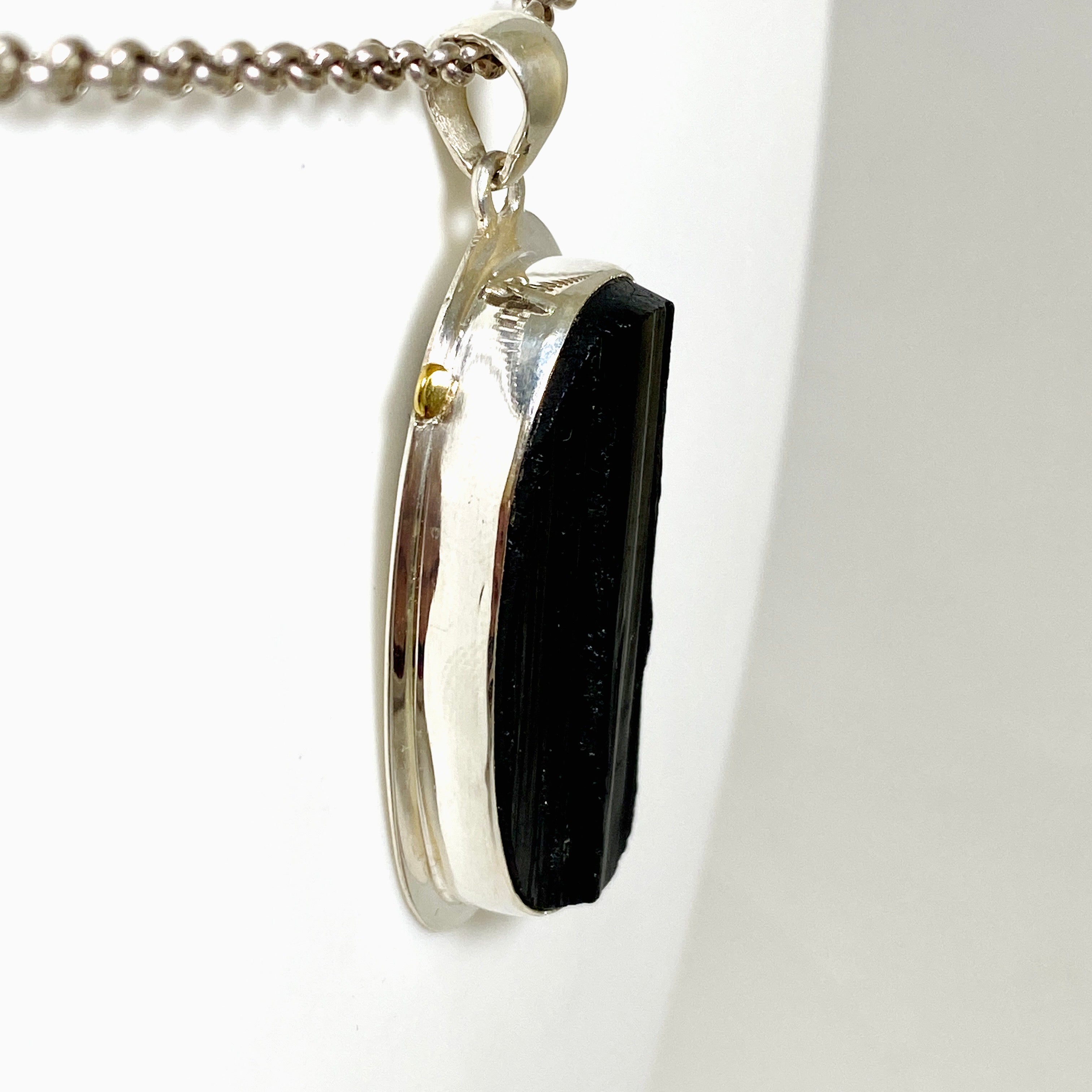 Natural Black Tourmaline Oval Raw Stone Pendant Necklace KPGJ4596 - Healing Crystal Jewelry for Protection & Energy Cleansing | Perfect for Meditation, Yoga & Spiritual Gifts