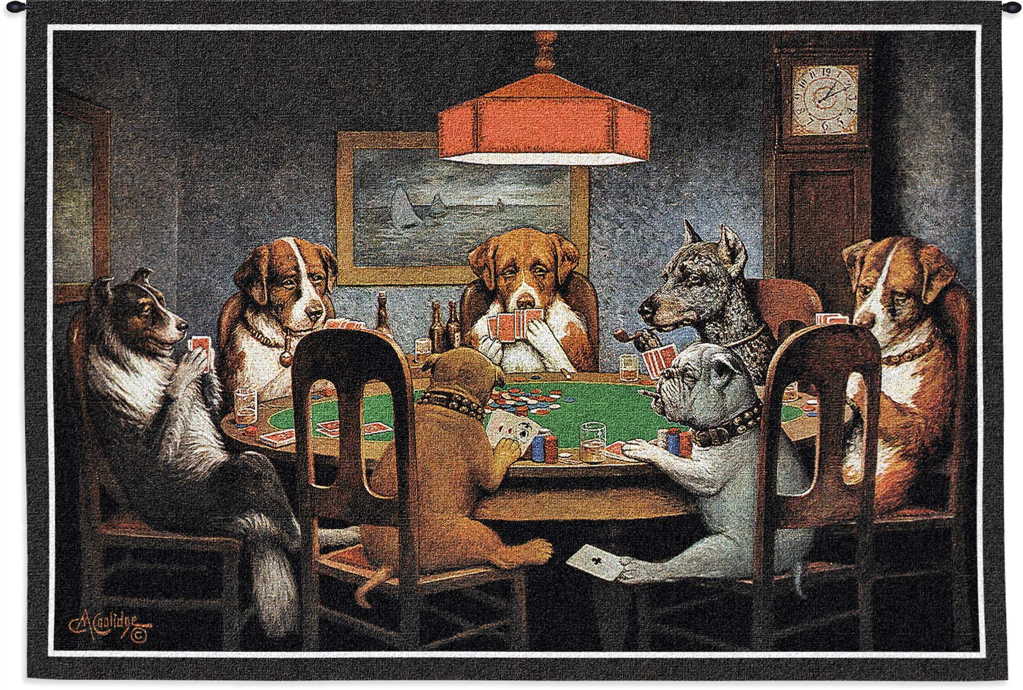 Cassius Marcellus Coolidge Dogs Playing Poker Tapestry - 54x38 Inch Cotton Woven Wall Art Hanging for Game Room Decor | Classic Vintage Painting Reproduction | Perfect for Man Cave, Bar, or Home Theater