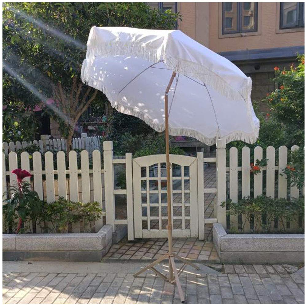 Y&J 1.8m (71in) Outdoor Tilt Beach Parasol with UV Protection - White Patio Umbrella with Tassel Design, 2.45m (96.4in) Height for Garden, Poolside, and Outdoor Dining (Base Not Included)