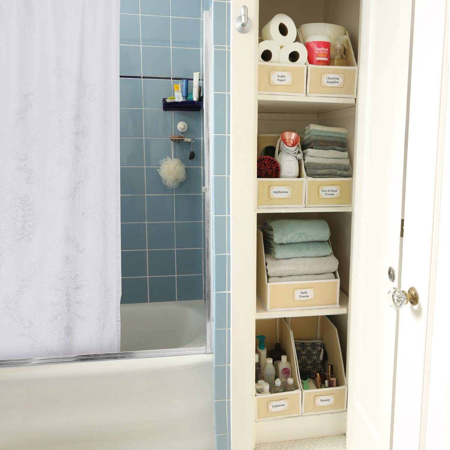 Premium Linen Closet Organizer Bins - Soft Brushed Cotton Twill Storage Baskets for Sheets, Blankets, Towels & Bedding (Small, Cream) | Perfect for Bedroom, Bathroom & Closet Organization
