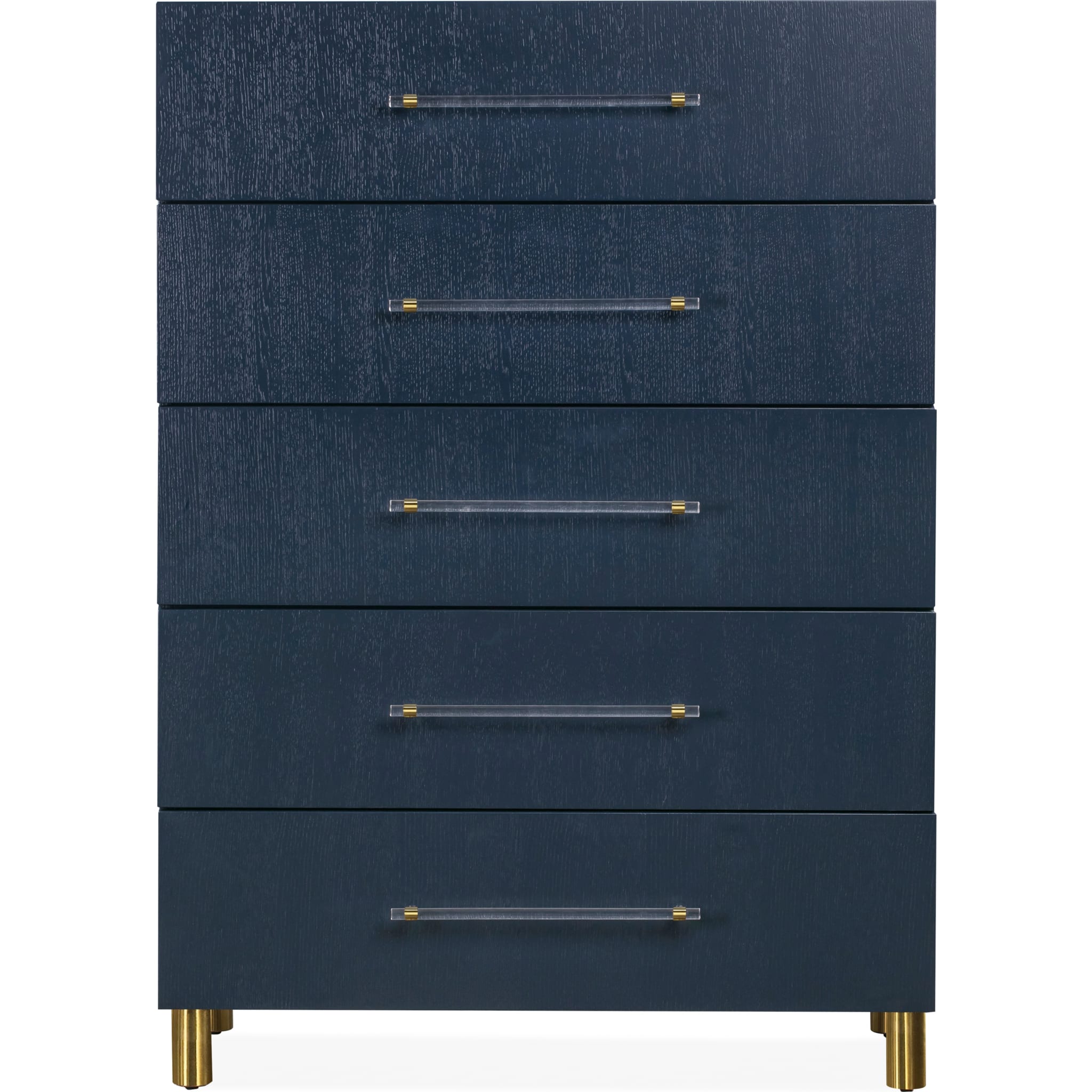 Argento Navy Blue and Burnished Brass 5-Drawer Dresser - Modern Bedroom Storage Chest with Soft-Close Drawers (Ideal for Master Bedroom, Guest Room or Dorm Organization)