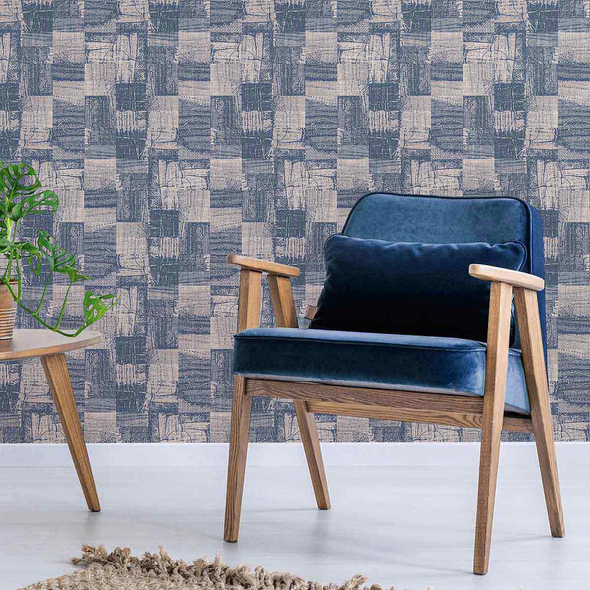 Blue Linen Peel and Stick Removable Wallpaper - Self-Adhesive Decorative Wall Covering for Bedroom, Living Room & Office - Easy to Install & Remove - Pattern 8658