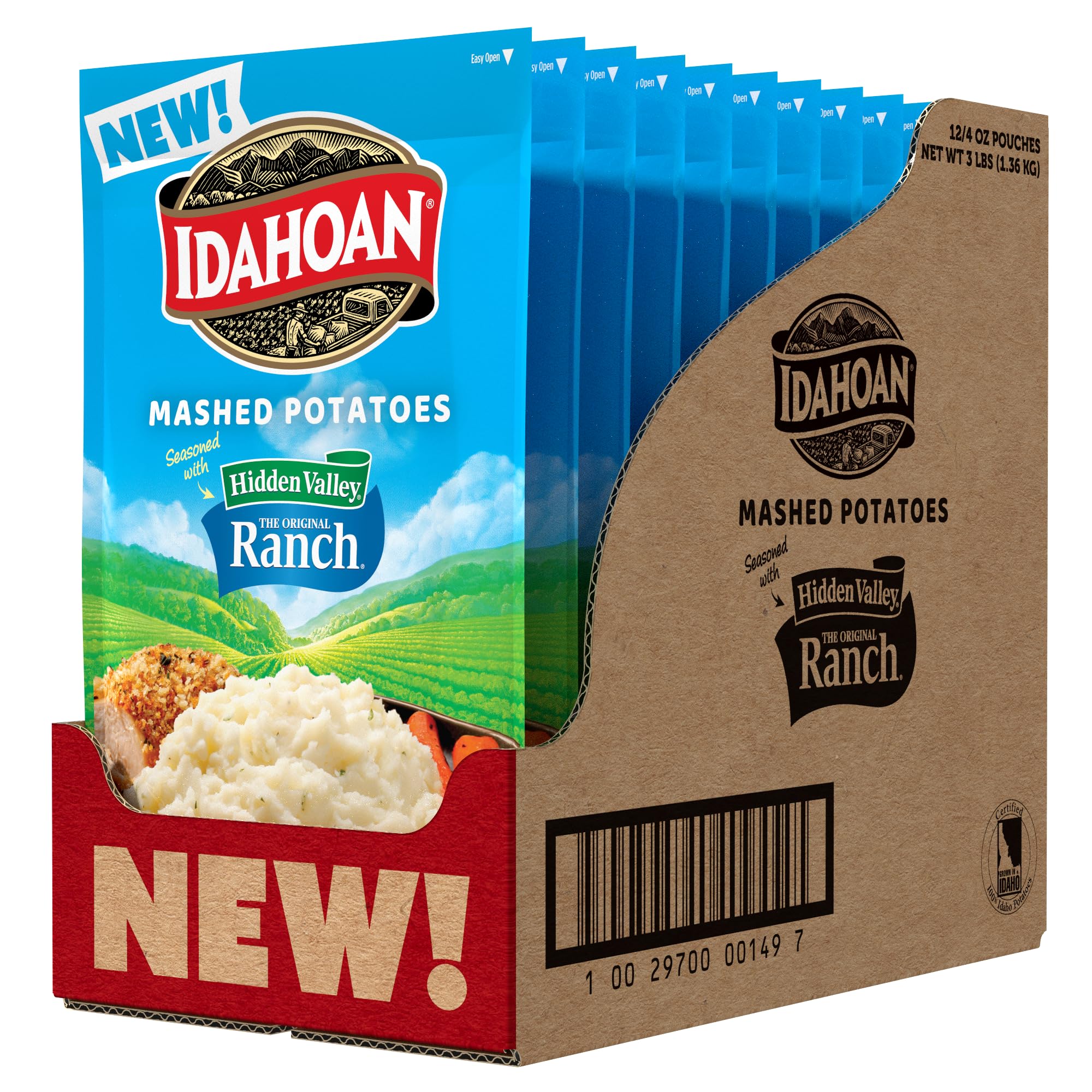 Idahoan Mashed Potatoes with Hidden Valley Original Ranch Seasoning - 4 oz (Pack of 12) | Instant Potato Flakes for Easy Meals, Camping & Quick Side Dishes