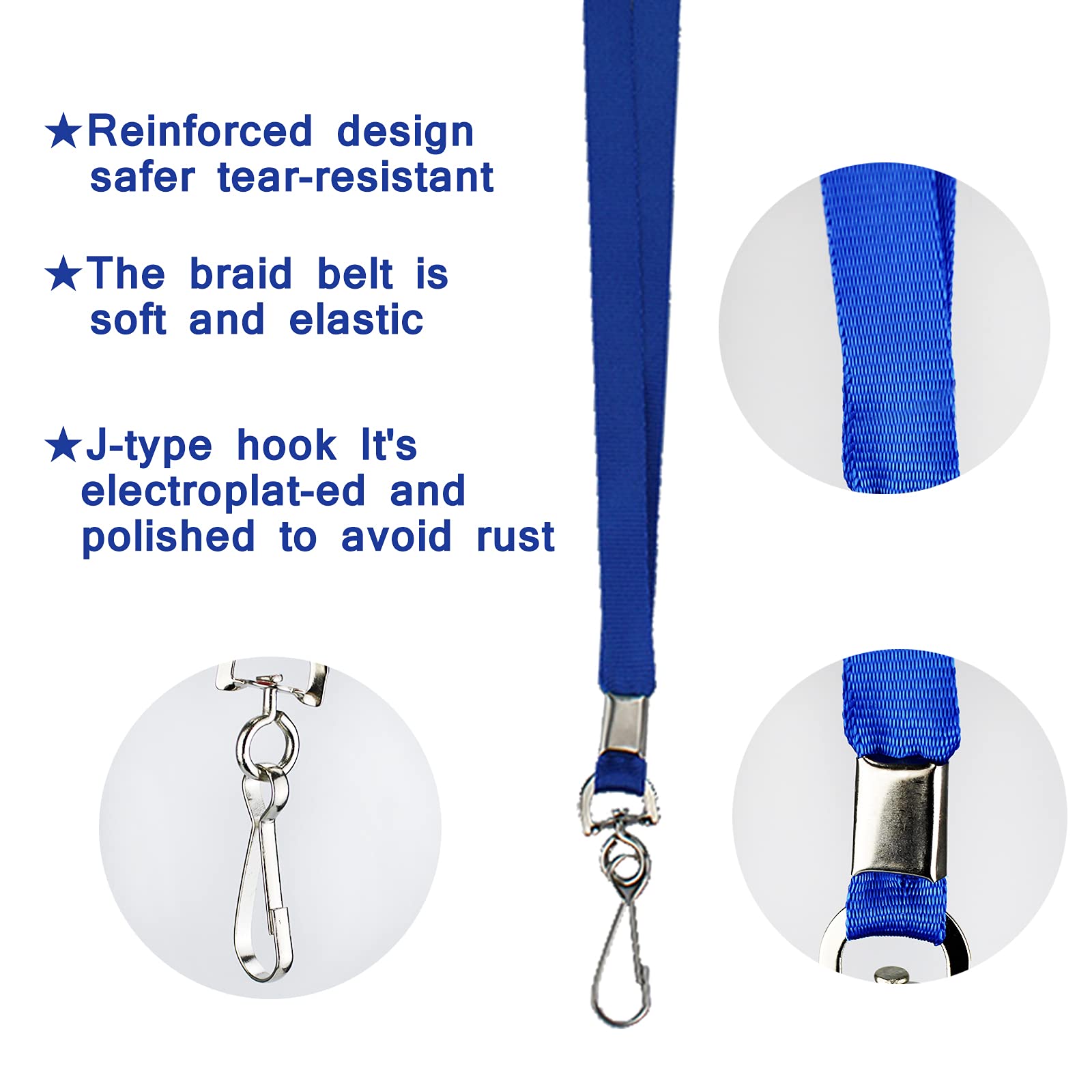 Blue Lanyards Bulk 50 Pack with Swivel Hook - ID Badge Holder for Work & Events