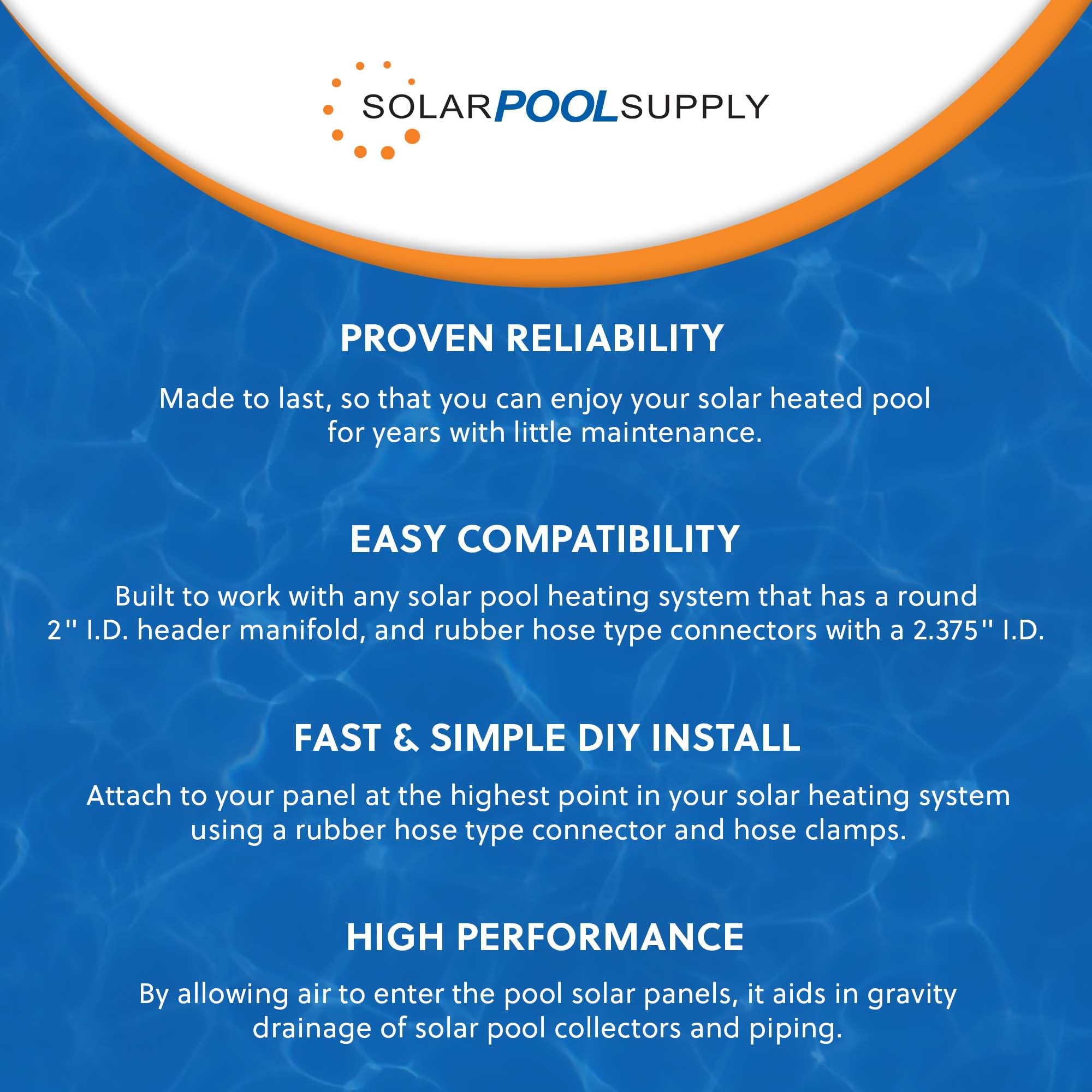 Solar Pool Heater Vacuum Relief Valve - Easy Gravity Drainage for Solar Pool Heating Systems | Prevent Buildup & Maximize Warmth | Perfect for Inground & Above Ground Pools