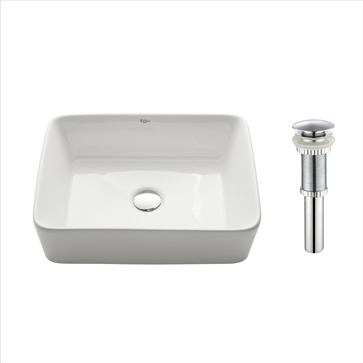 Kraus KCV-121-CH White Ceramic Rectangular Bathroom Sink with Chrome Pop-Up Drain - Perfect for Modern Vanities, Powder Rooms & Small Bathroom Remodels