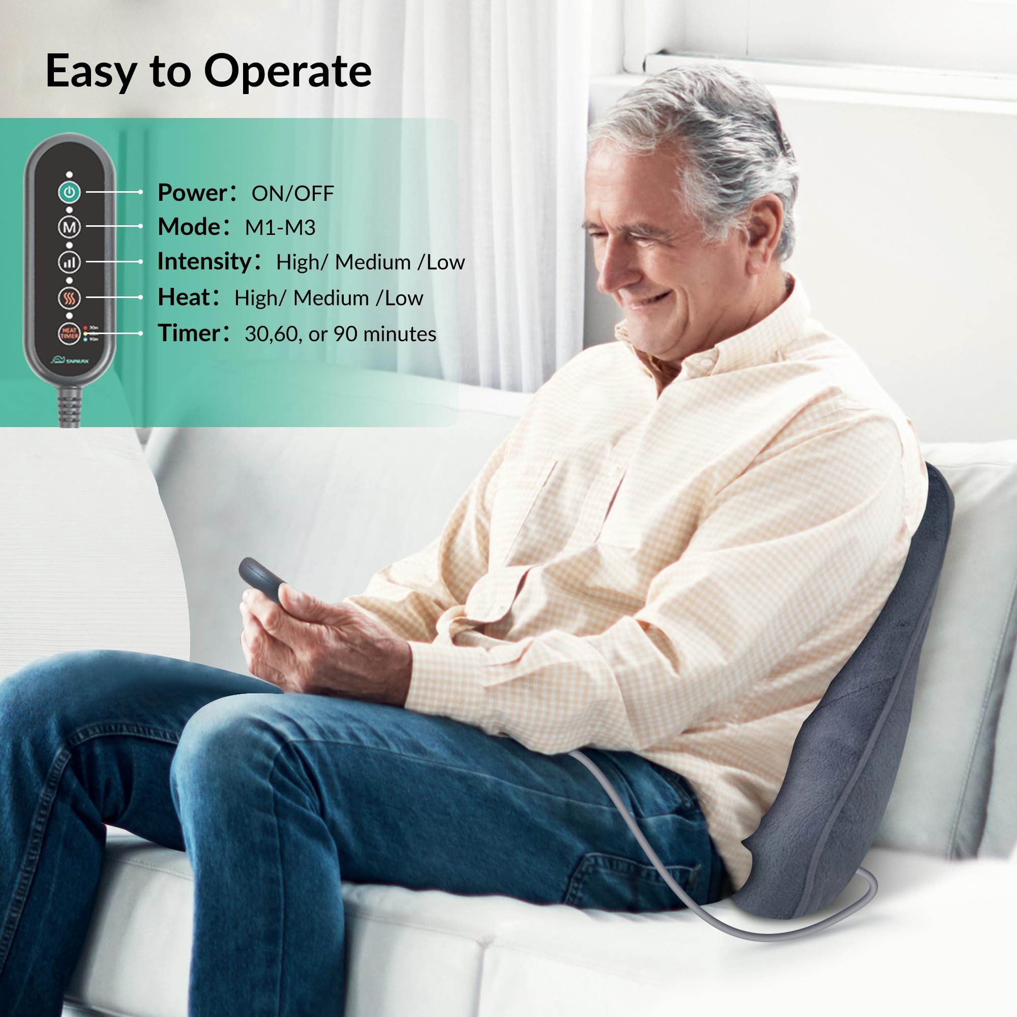 Snailax Heated Lumbar Support Pillow with Vibration - 3 Heat Levels & 3 Massage Modes - Office Chair & Car Back Support Cushion - Lower Back Pain Relief - Perfect for Work, Driving & Relaxation at Home
