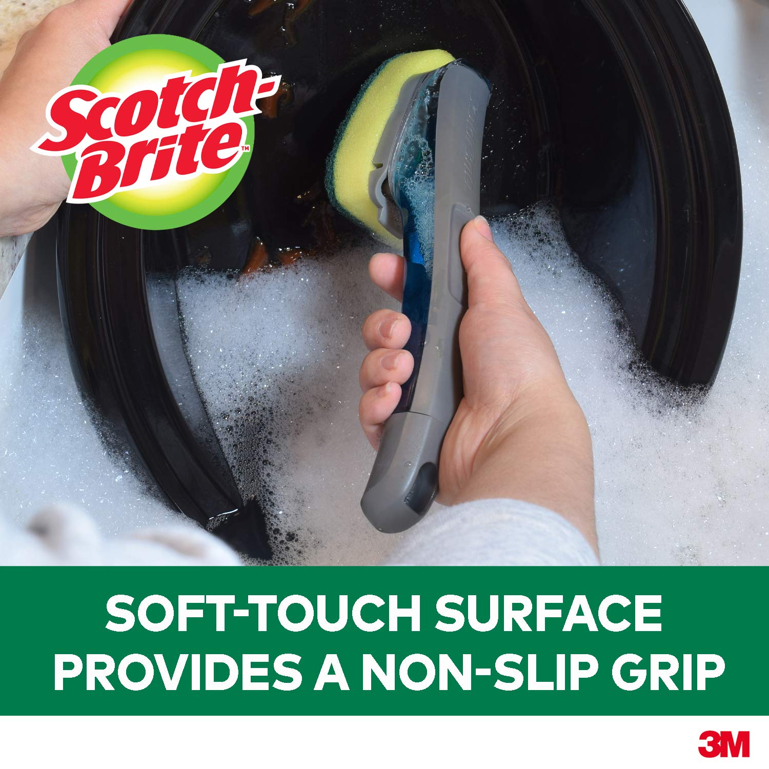 Scotch-Brite Advanced Soap Control Dishwand - Heavy Duty Scrubber for Tough Kitchen Cleaning | Dish Brush with Built-in Soap Dispenser for Pots, Pans & Dishes
