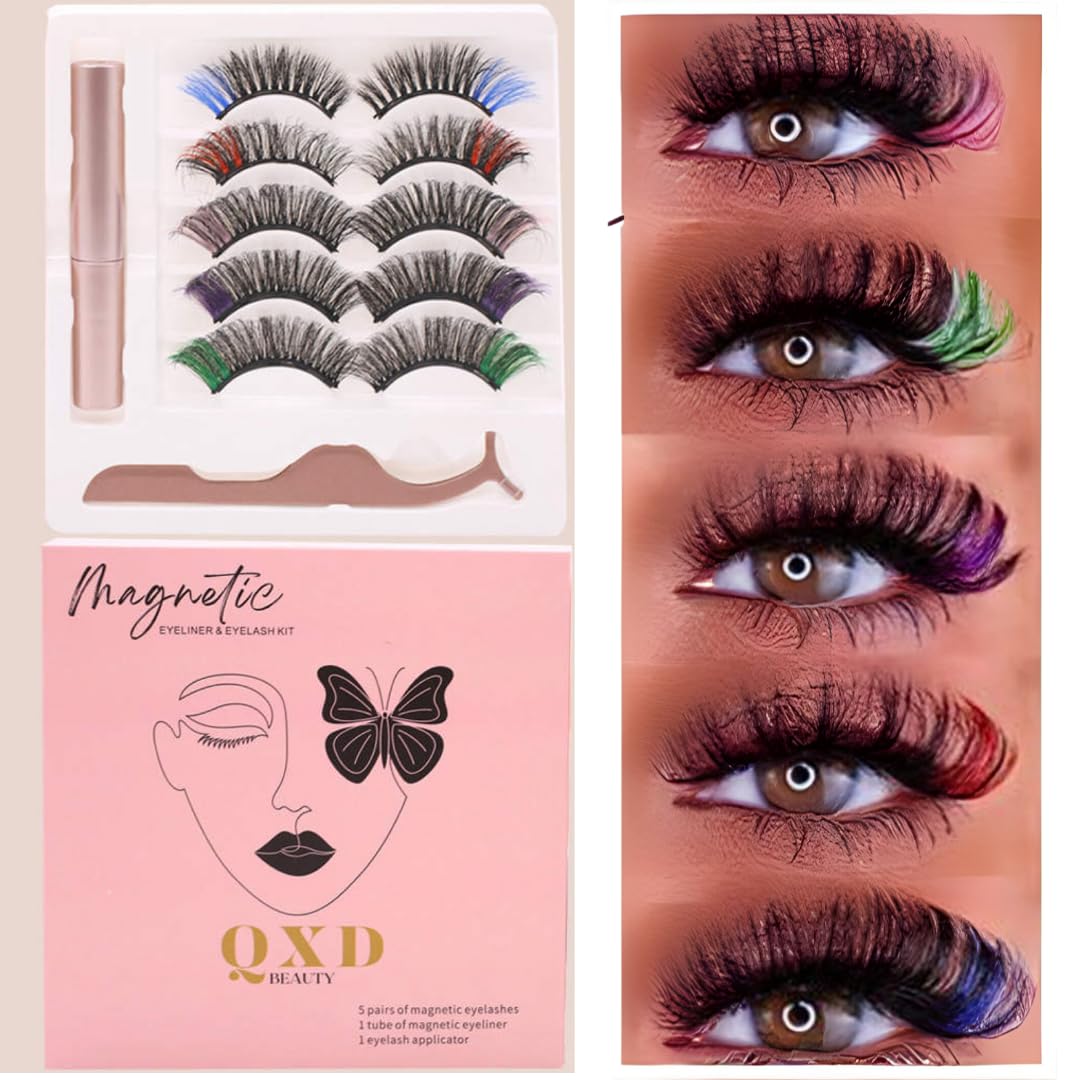 Vibrant Magnetic Eyelashes Kit - 5 Pairs Reusable False Eyelashes with Volume Effect, Easy Application for Natural Look | Perfect for Parties, Weddings & Daily Makeup | QXD Beauty