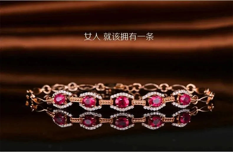 18KT/750 Rose Gold 1.68ct Natural Ruby & 0.32ct Round Cut Diamond Engagement Bracelet - Elegant Jewelry Gift for Women, Perfect for Anniversaries, Weddings & Special Occasions