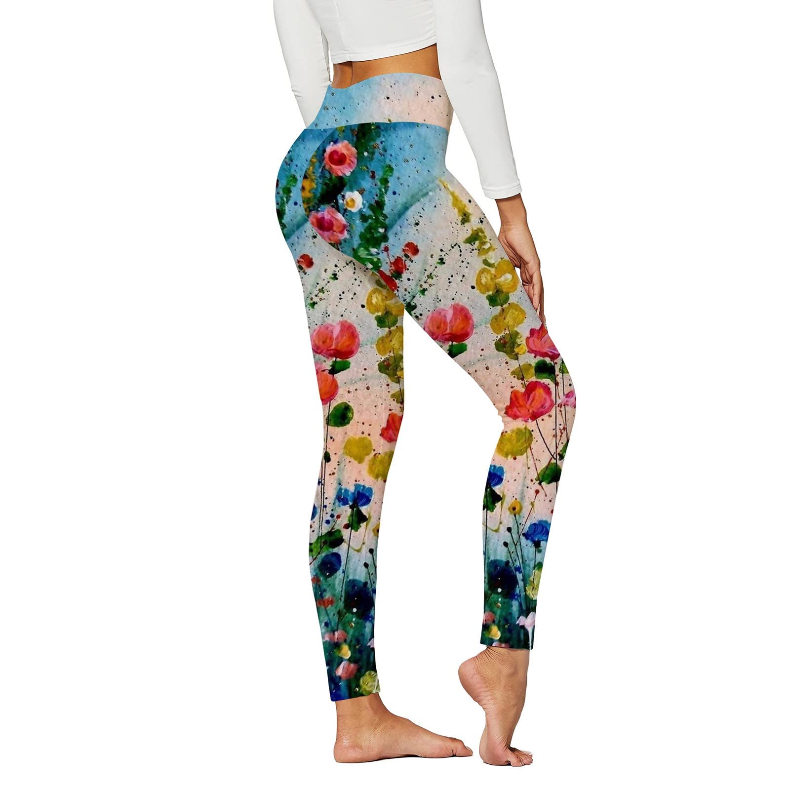 Women's High Waist Floral Print Beach Pants - Long Sports Leggings for Yoga, Running & Casual Wear - Breathable Stretchy Trousers for Women - Perfect for Workouts, Travel & Summer Outfits