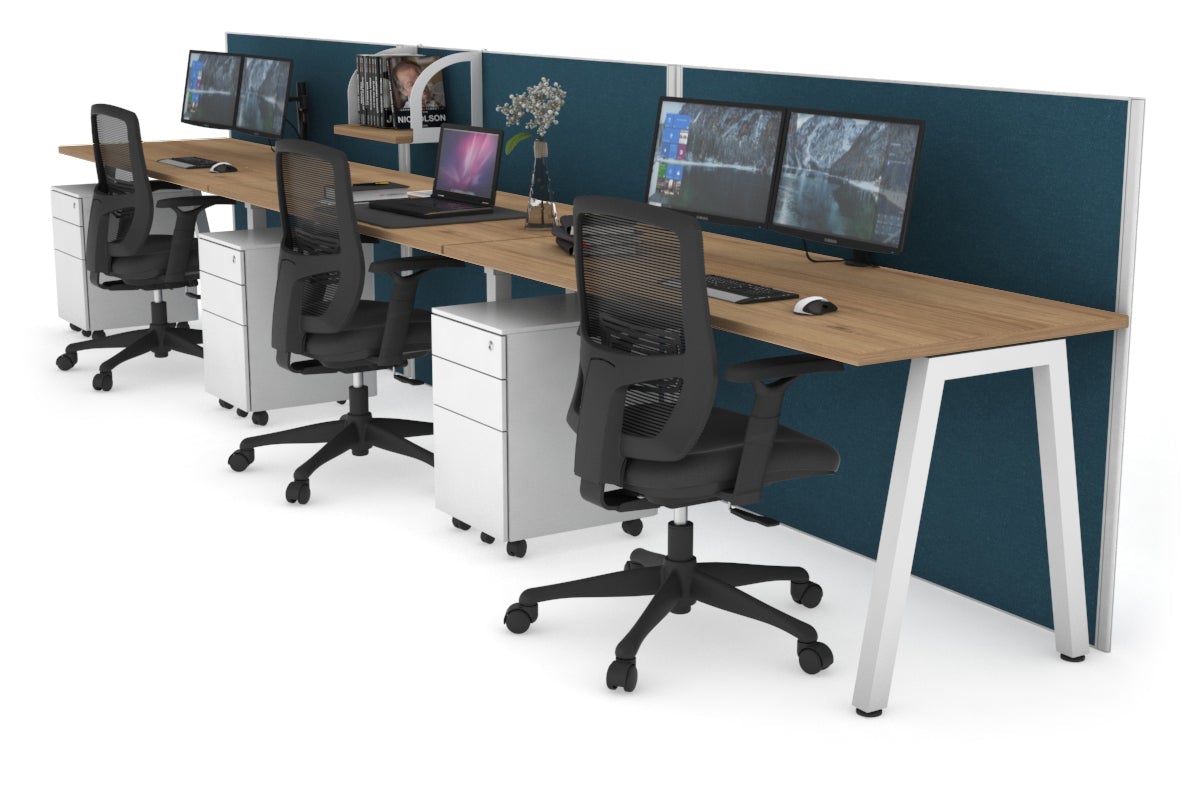 Horizon Quadro 3-Person Office Workstation - 1800L x 700W Large Desk for Collaborative Workspaces, Team Meetings & Office Productivity