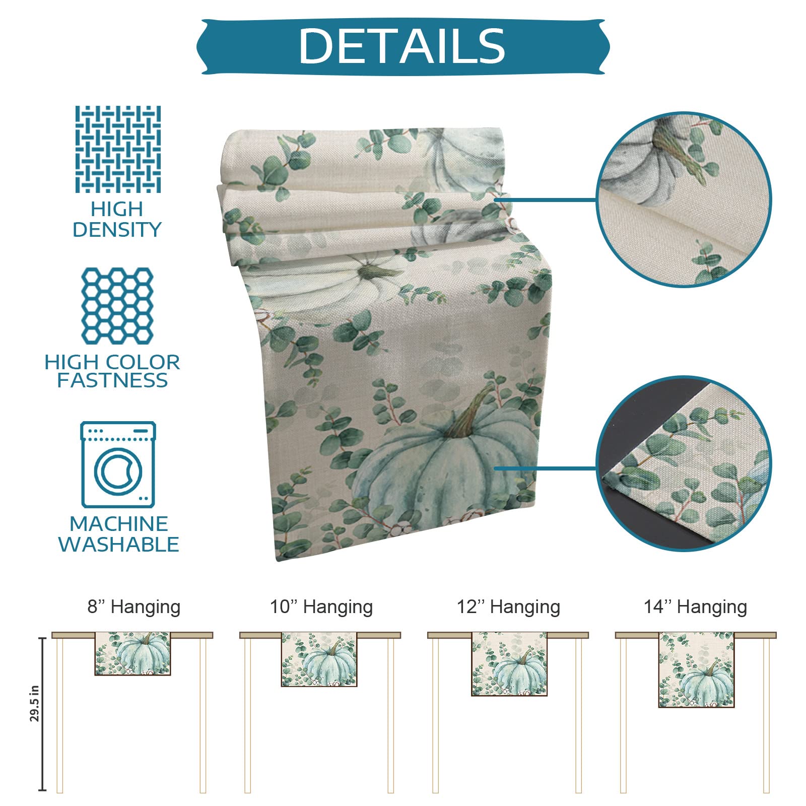 Fall Pumpkin Table Runner - Cotton Linen 36