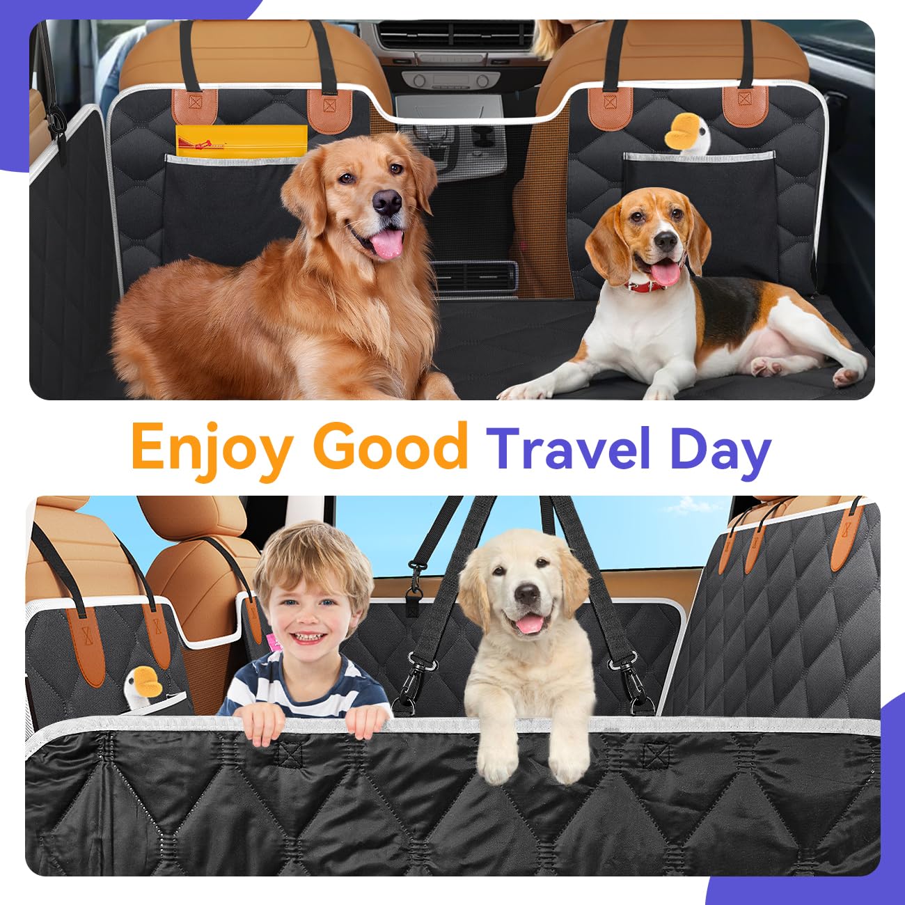Waterproof & Scratch-Proof Dog Car Seat Cover for SUV/Truck - Heavy Duty 400LBS Capacity Hard Bottom Extender with 2 Seatbelts, Durable Pet Car Hammock & Travel Bed - Perfect for Road Trips, Vet Visits & Outdoor Adventures (Black)
