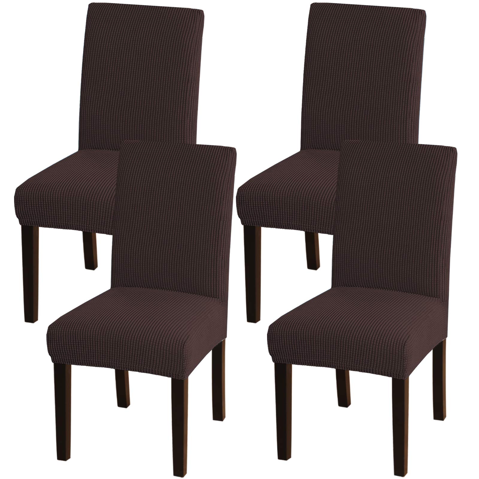 Stretch Jacquard Turquoise Dining Chair Covers Set of 4 - Washable Parson Kitchen Chair Slipcovers for Home, Restaurant & Banquet - Perfect for Everyday Use, Dinner Parties & Special Events (Brown)