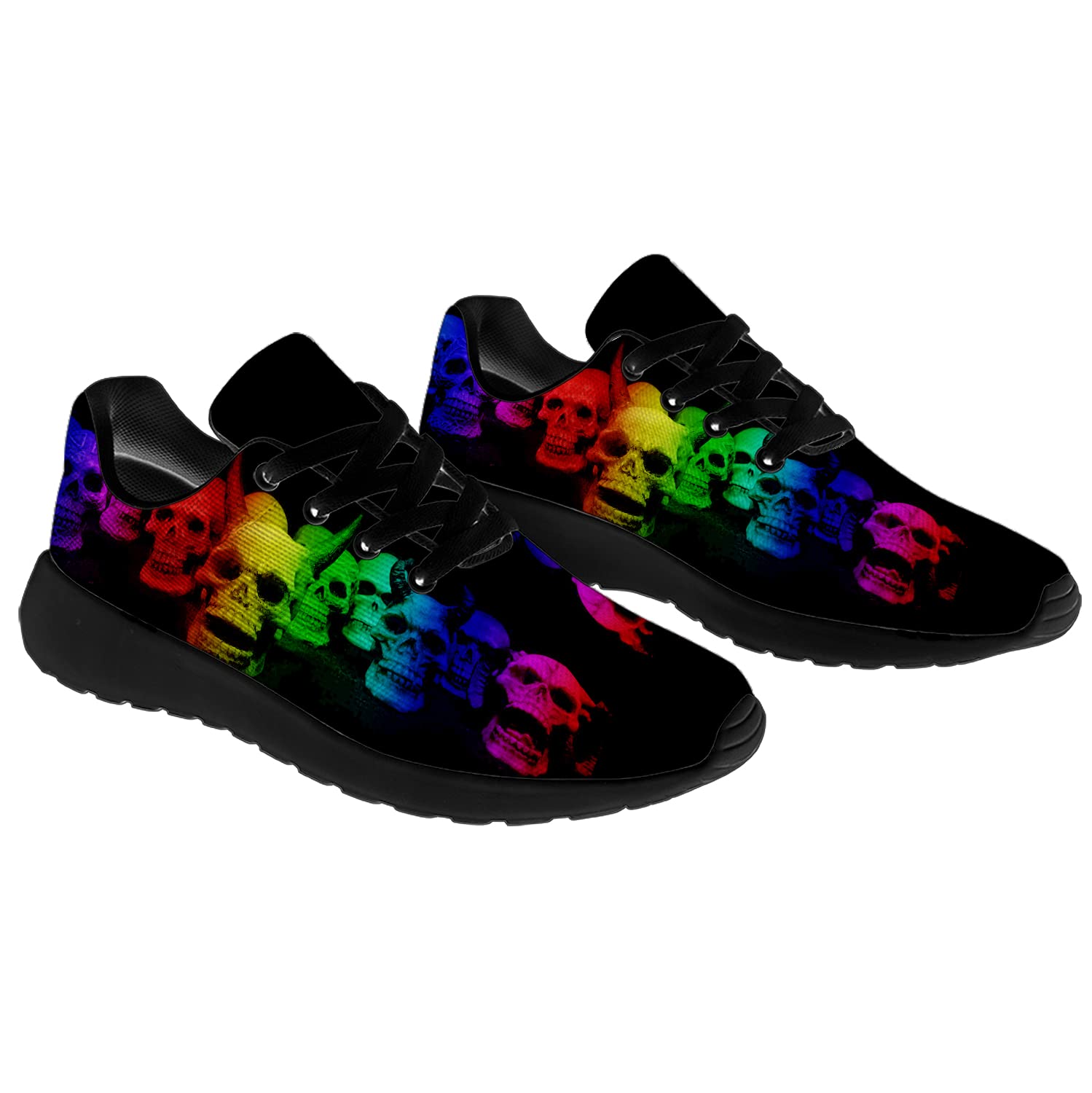 **Men's & Women's LGBTQ Pride Running Shoes - Rainbow Skull Sneakers for Walking, Tennis & Casual Wear - Size 12 Men/15 Women Black - Perfect Gay Pride Gifts for Couples & Allies**    *(Ideal for Pride Parades, Workouts, Daily Wear & LGBTQ Support Events)*