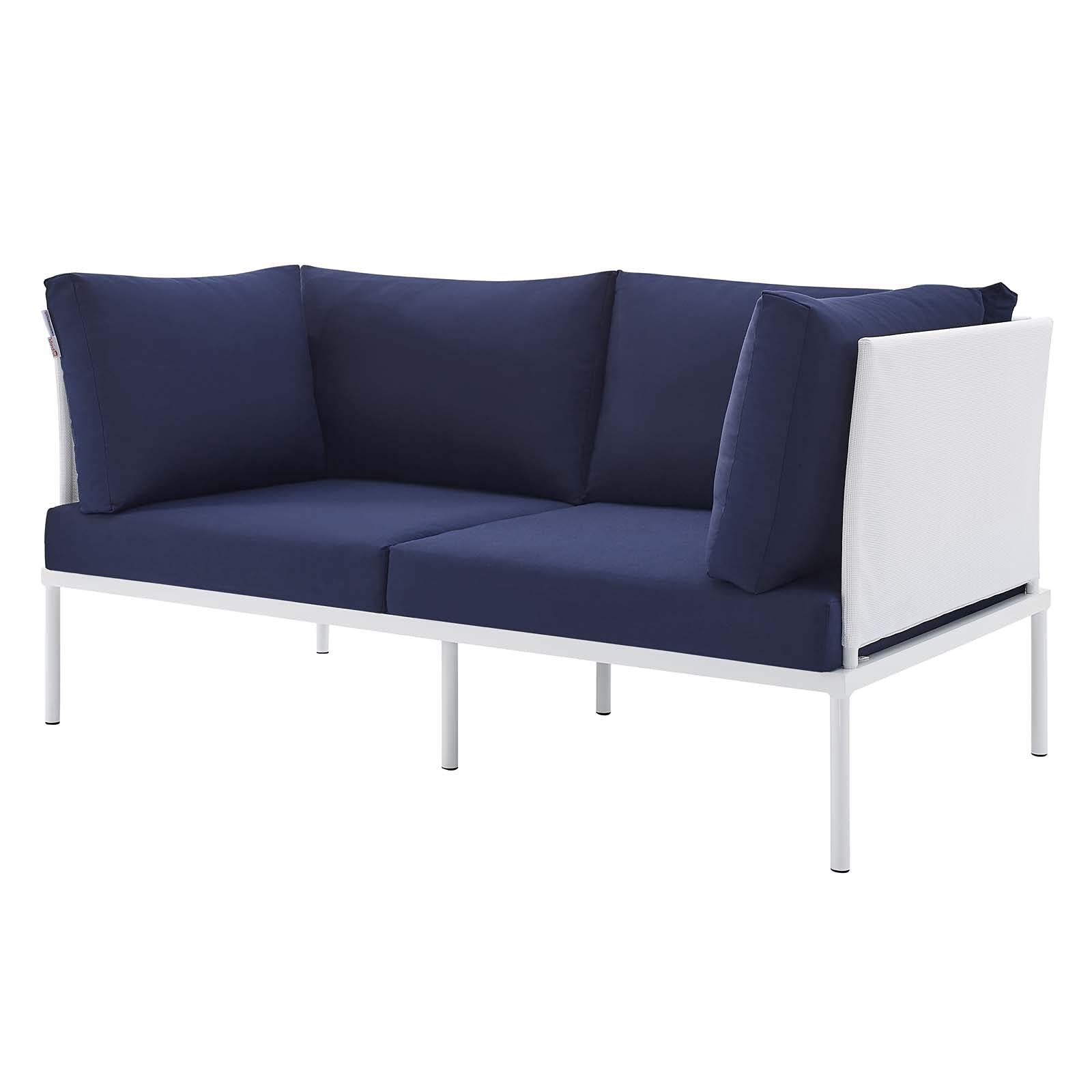 Modern Outdoor Loveseat Sofa - Aluminum Metal Frame in White, Blue & Navy - Perfect for Patio, Cafe & Bistro Relaxation