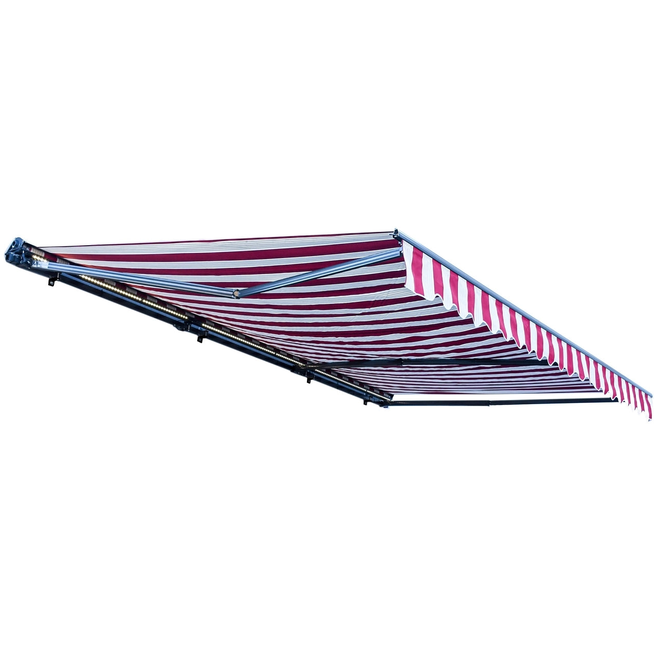 Aleko 20x10 Feet Half Cassette Motorized Retractable LED Patio Awning - Multi Striped Red Design for Outdoor Shade & Luxury Backyard Relaxation