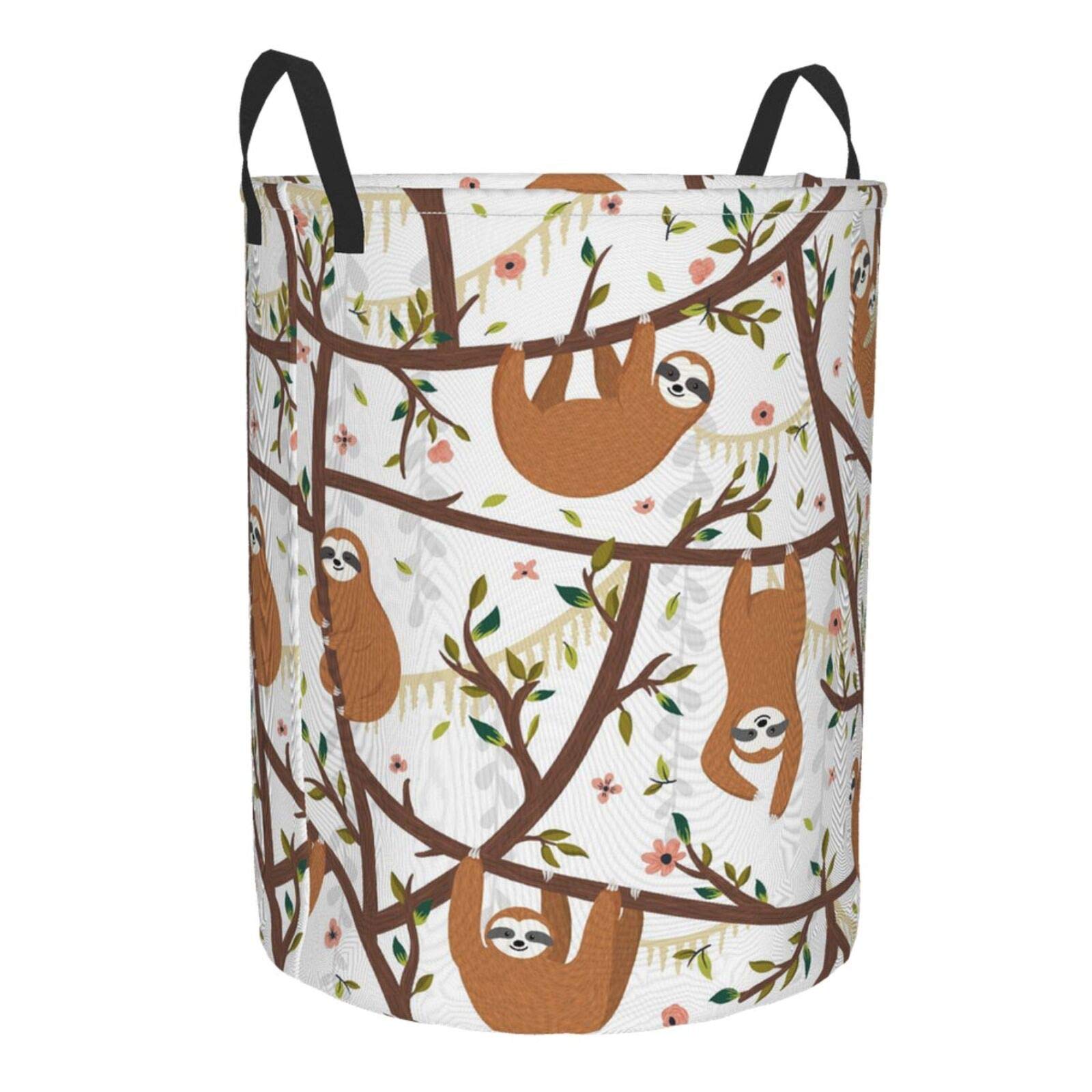 Cute Sloth Design Collapsible Laundry Basket with Handle - Waterproof Fabric Hamper for Clothes, Toys & Bathroom Storage - Large Foldable Organizer Bin for Home, Dorm & Nursery Use