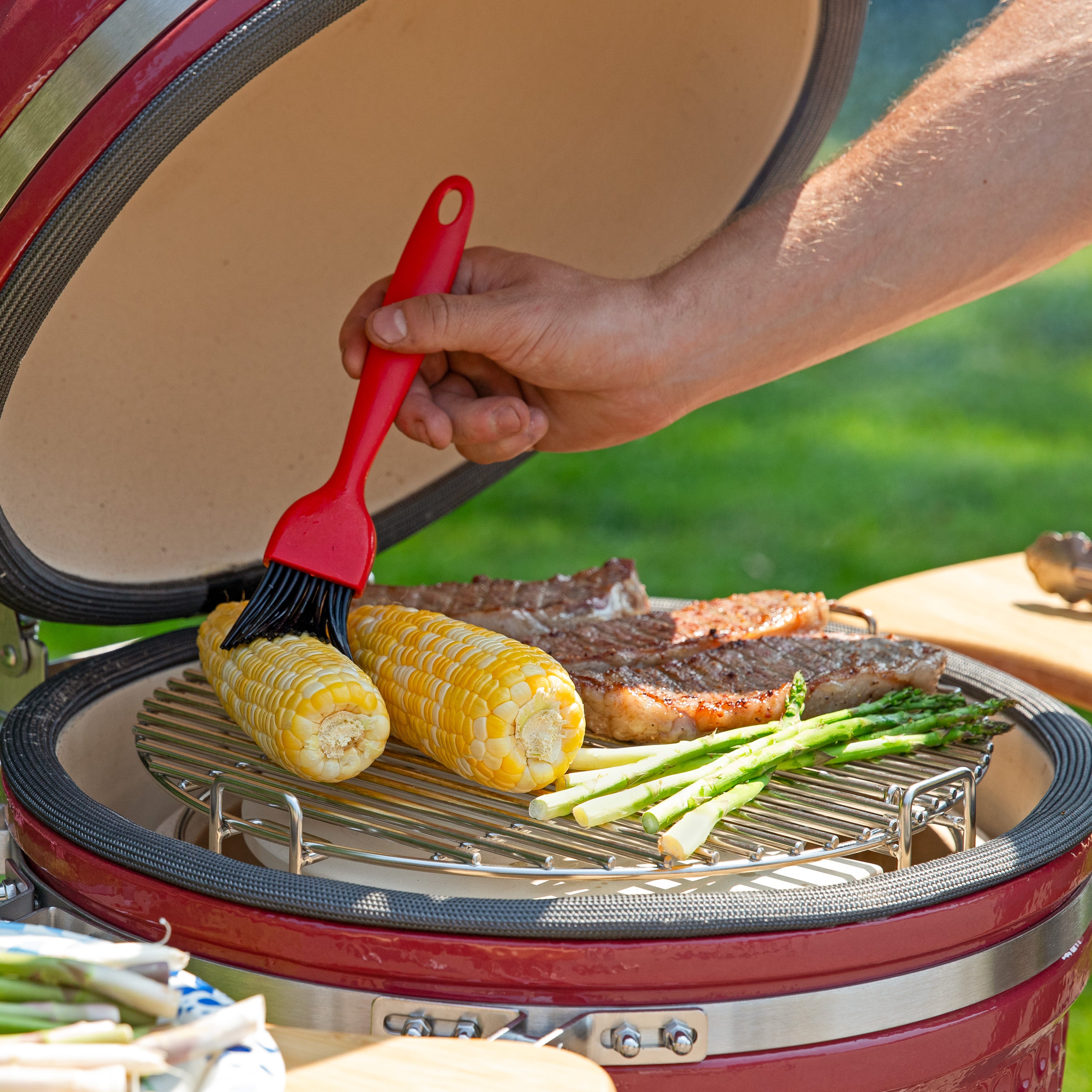 Premium Kamado Charcoal Grill & Smoker with Side Shelves & Wheels - Outdoor BBQ, Smoking, Grilling for Backyard, Patio & Camping
