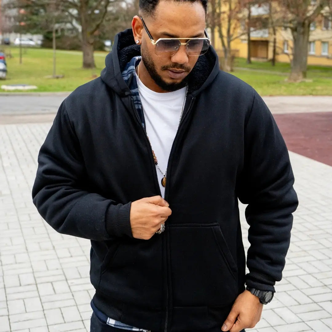 Men's Sherpa Lined Full Zip Hoodie - Warm Fleece Jacket for Winter - Cozy Pullover for Outdoor Activities & Casual Wear
