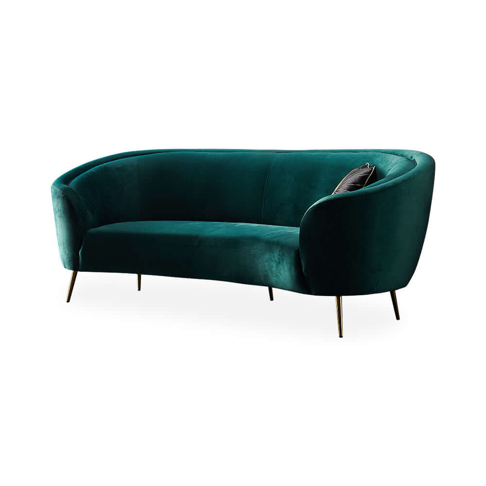 Modern Deep Green Velvet Sofa with Metal Legs - Luxury Mid-Century Living Room Furniture for Home & Office Decor