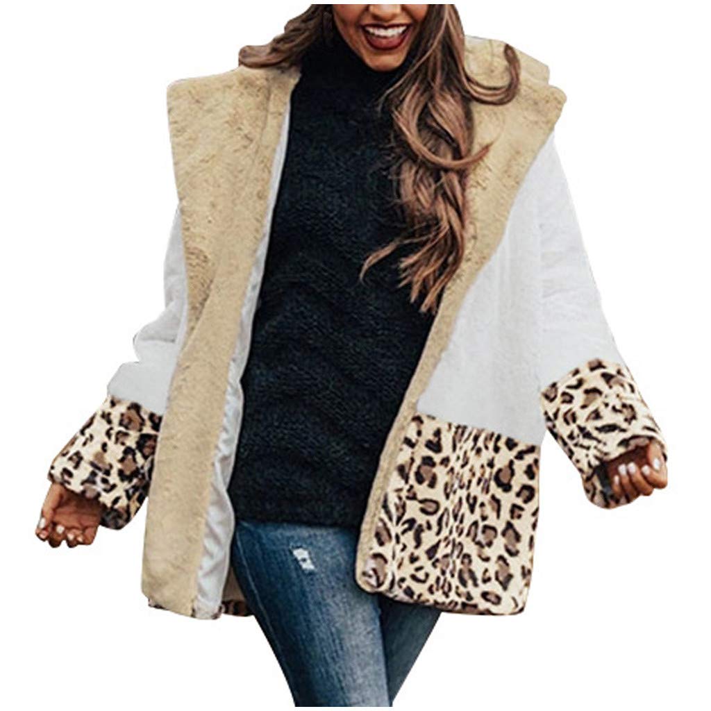 Leopard Print Women's Long Coat with Patchwork Collar & Plush Pockets - Fashionable Winter Jacket for Women | Perfect for Office Wear, Date Nights & Cold Weather Outfits