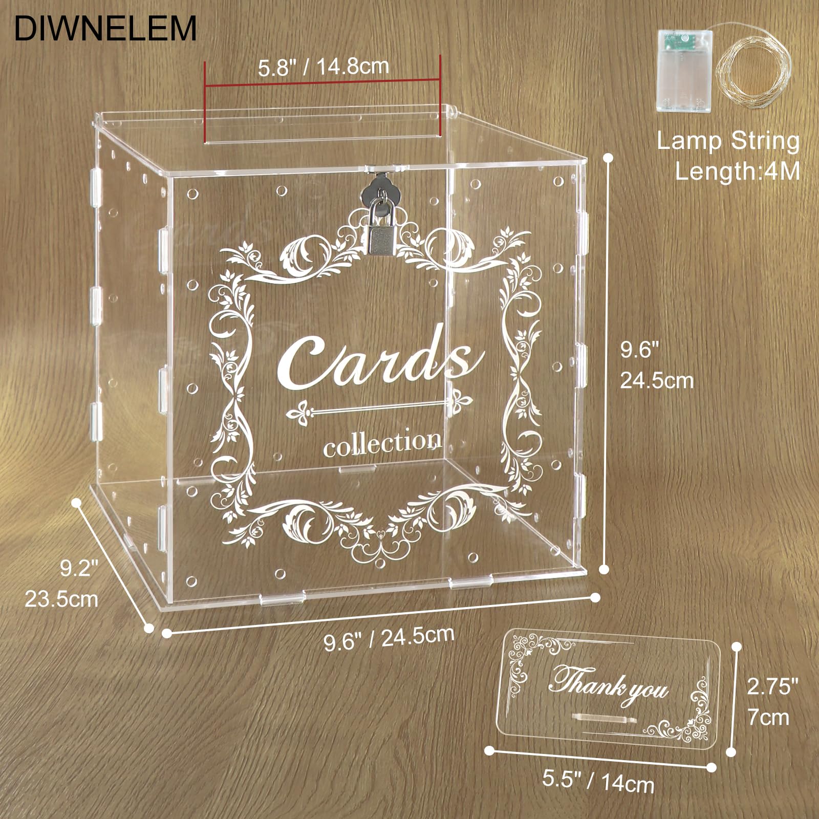 DIWNELEM Clear Acrylic Wedding Card Box with Lock - Large Letter Envelope Gift Money Holder for Wedding Reception, Baby Shower, Birthday Party & Graduation Decorations - Perfect for Secure Gift Storage at Special Events