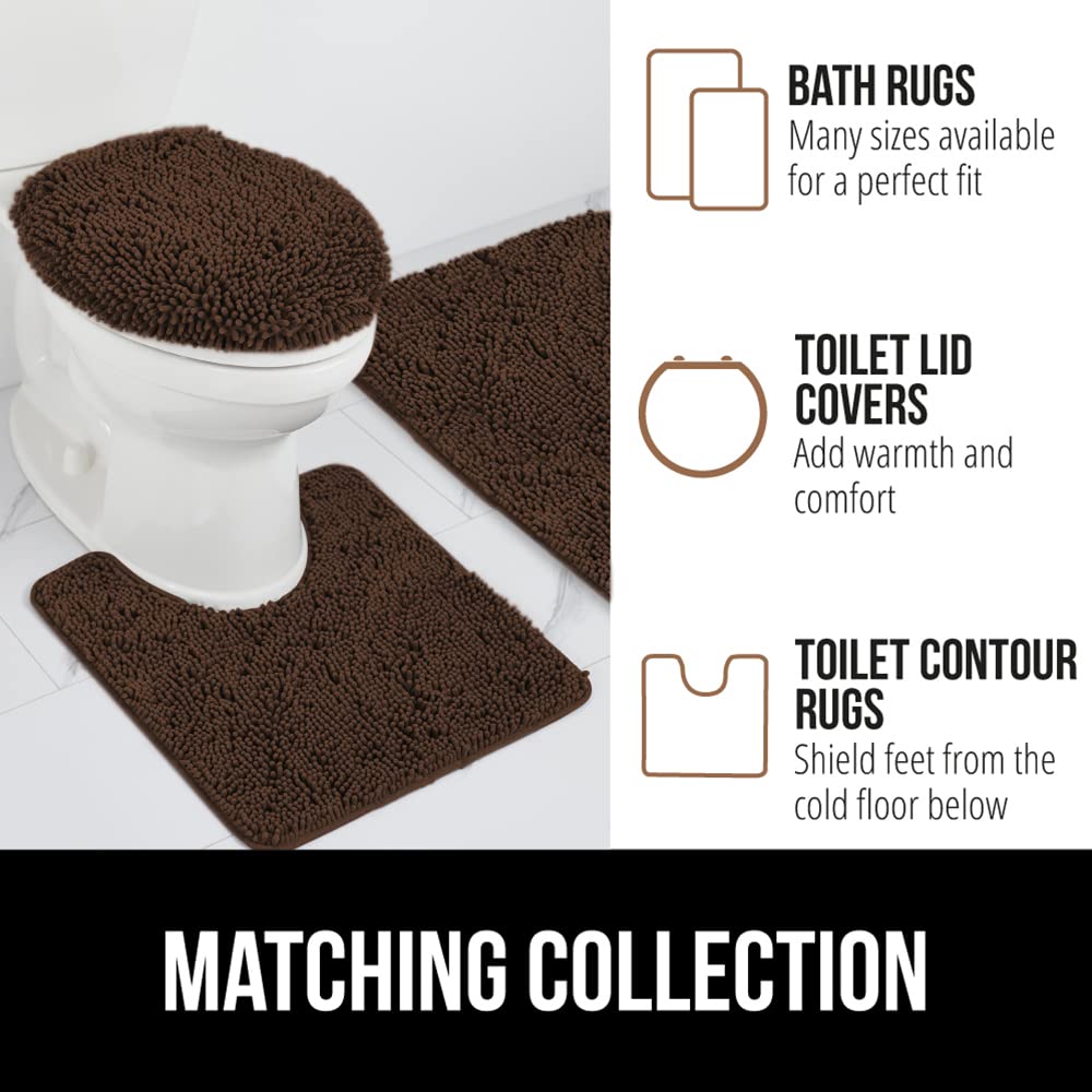 Gorilla Grip Soft Chenille Bathroom Rug Set - 2 Piece Absorbent Microfiber Toilet Mat & 30x20 Carpet, Quick-Dry Washable Bath Mats for Home Decor, Brown | Perfect for Bathroom Floor, Shower Area & Vanity Space