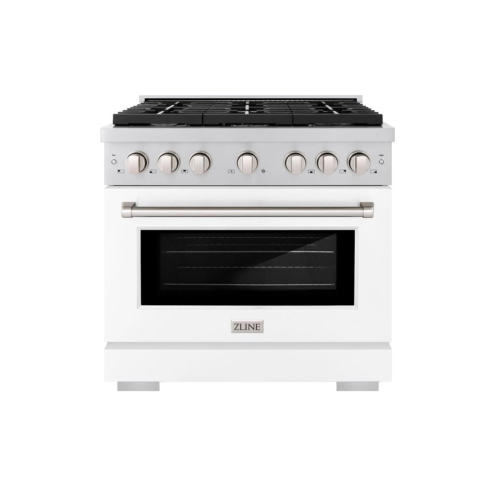 ZLINE 36-inch 5.2 cu.ft Stainless Steel Dual Fuel Range - 6 Burner Gas Cooktop & Electric Convection Oven with White Matte Door (SDR WM 36) - Perfect for Professional Home Kitchens & Modern Cooking