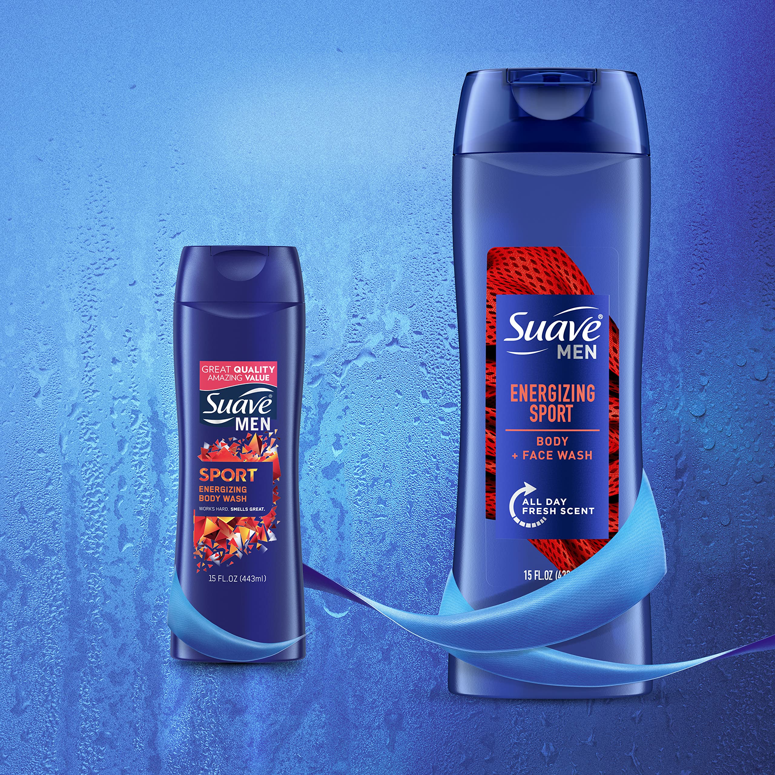 Suave Men's Sport Fragrance Body Wash & Shower Gel - 15 oz | Daily Hydrating Cleanser for Active Men | Gym, Post-Workout & Everyday Use