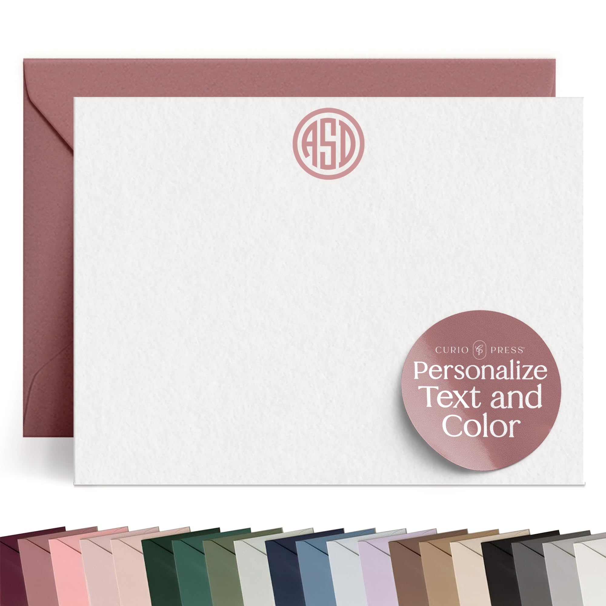 Personalized Monogrammed Notecards with Envelopes - Custom Initial Flat Stationery Set for Thank You Cards, Wedding Invitations & Gifts - Preppy Circle Design Stationery Cards