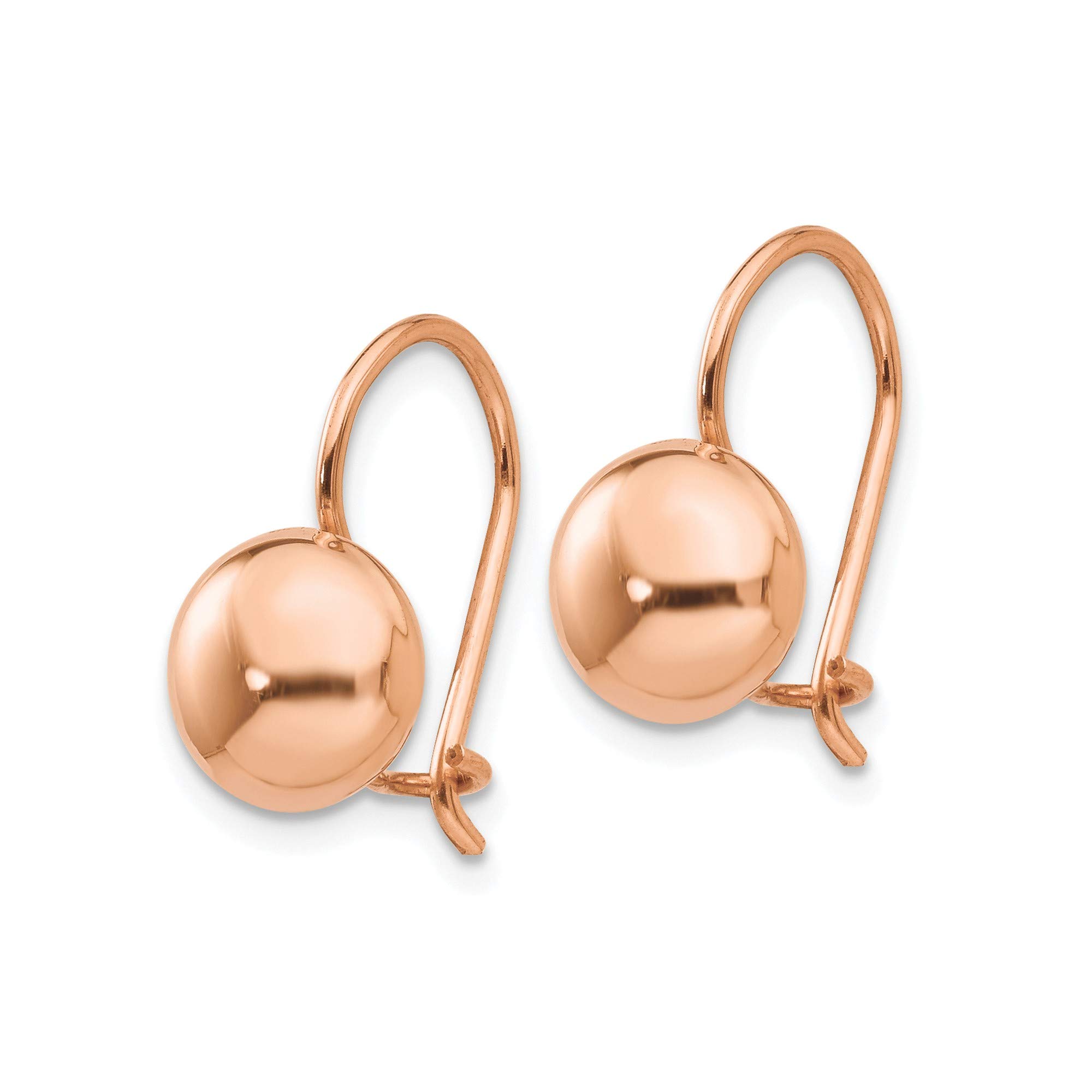 14K Rose Gold Polished 8mm Button Kidney Wire Earrings - Elegant Dainty Jewelry for Women, Perfect for Weddings, Parties & Everyday Wear