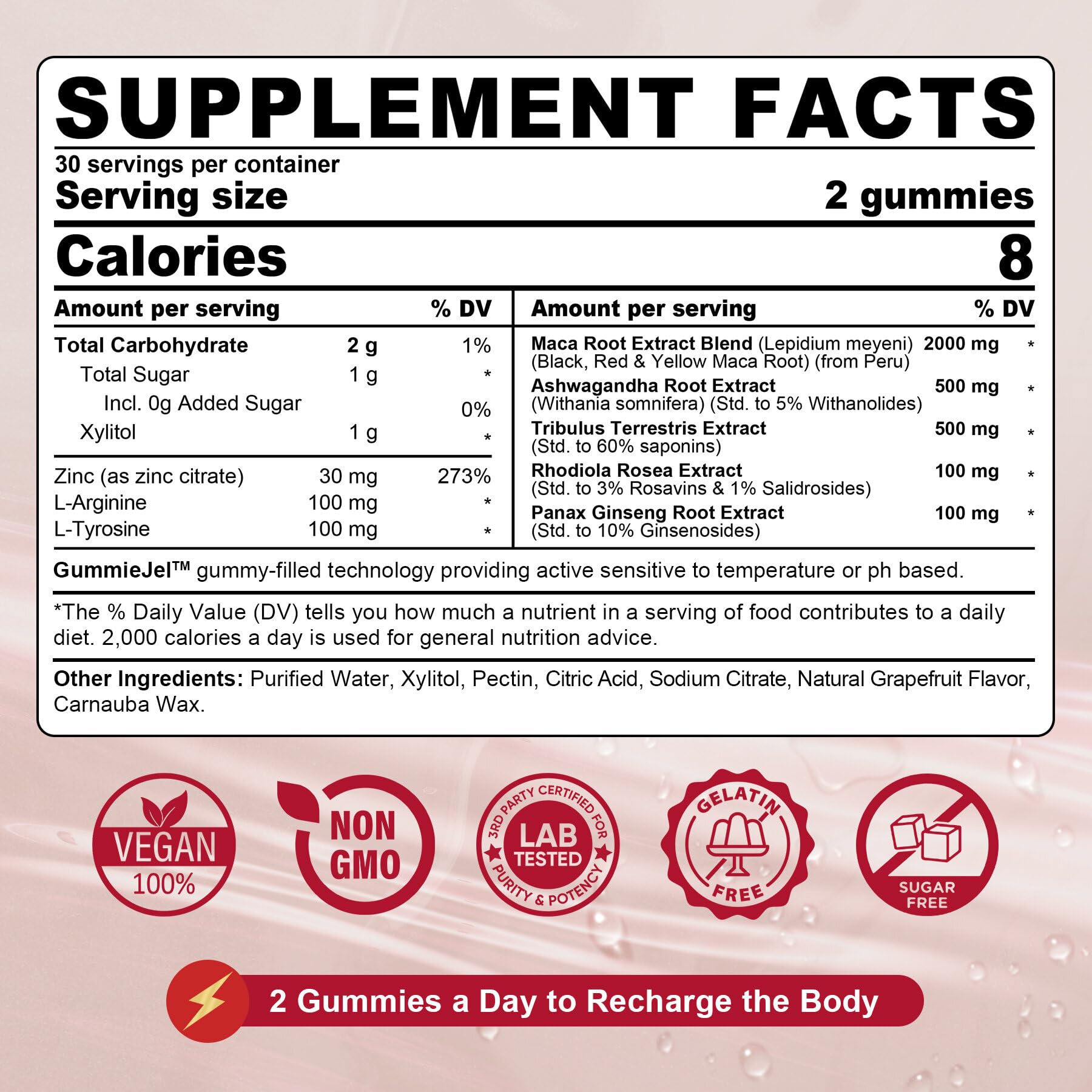 Organic Maca Root Gummies 2000mg - Sugar Free, Vegan, Non-GMO & Gluten Free Supplement with Ashwagandha | Black, Red & Yellow Maca Blend | Grapefruit Flavor, 60 Count | Energy & Stress Relief for Women & Men | Perfect for Workout Recovery & Daily Wellness Boost