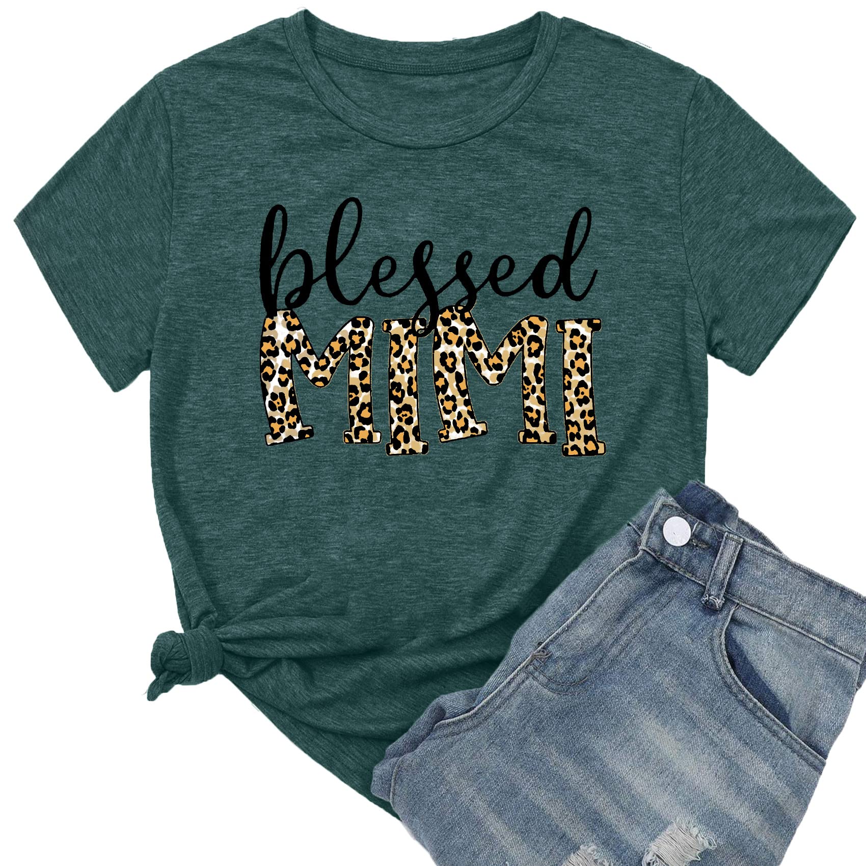 Blessed Mimi T-Shirts for Women - Leopard Print Graphic Tees, Grandma Tops, Cute Mother's Day Shirts | Casual Wear, Gift Ideas, Family Reunions & Special Occasions