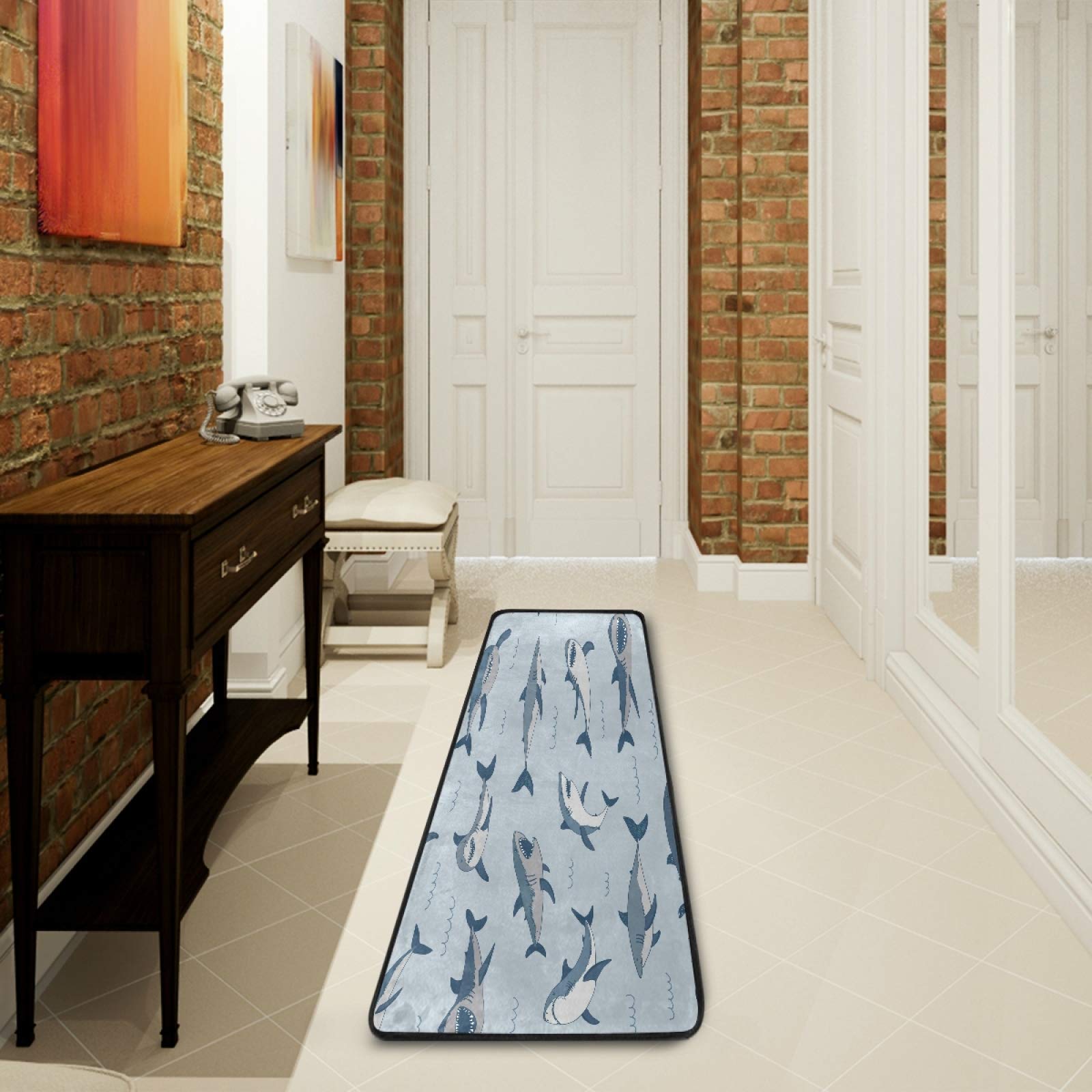 Non-Slip Shark Pattern Runner Rug 2'x6' - Sea Animal Print Hallway Carpet for Living Room, Bedroom, Entryway | Durable Indoor Home Decor for Kids Room, Bathroom & High Traffic Areas