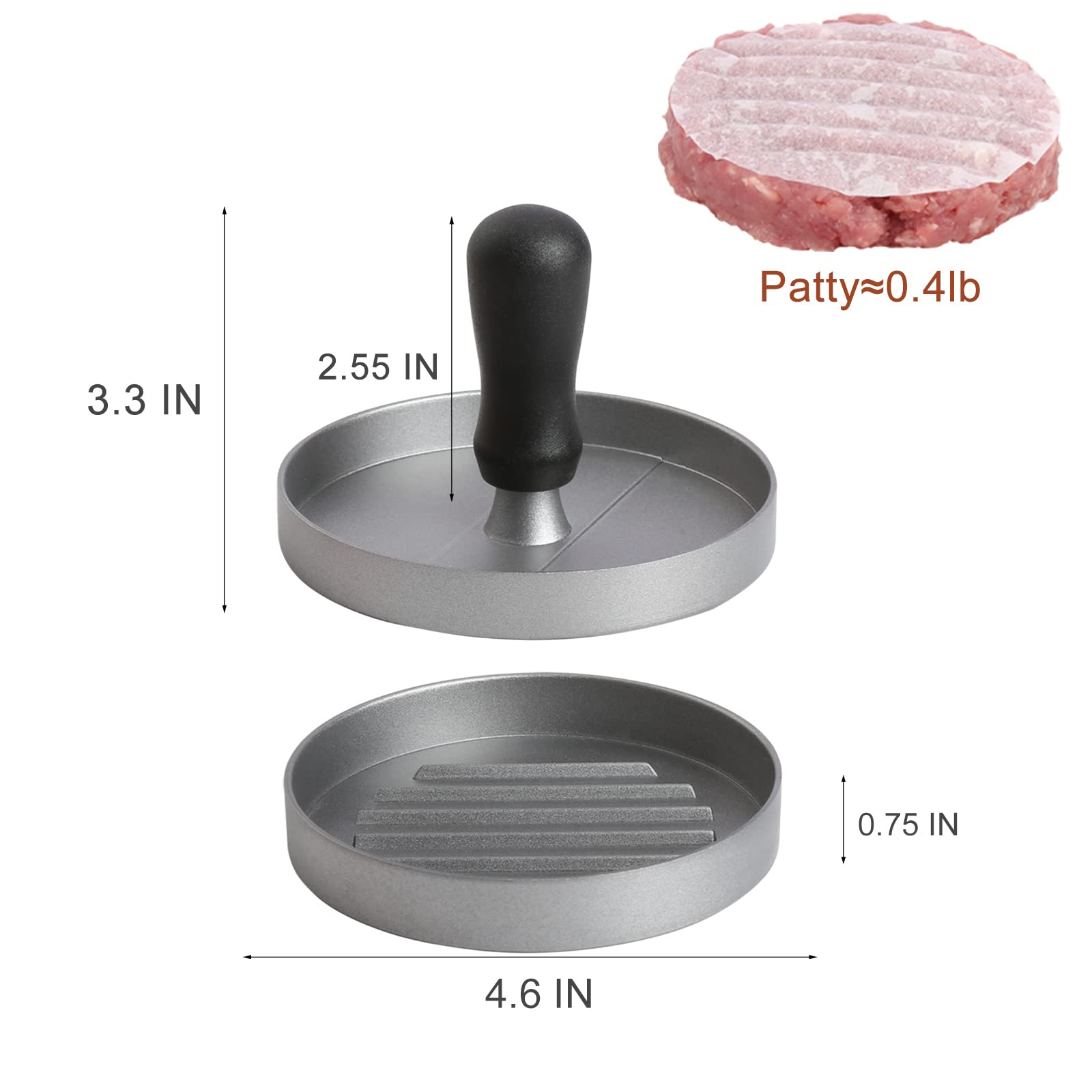 TACGEA Non-Stick Hamburger Patty Maker - Includes 150 Wax Patty Papers - Aluminum Burger Press for BBQ, Grilling & Kitchen Use - Perfect for Backyard Cookouts, Camping & Home Cooking