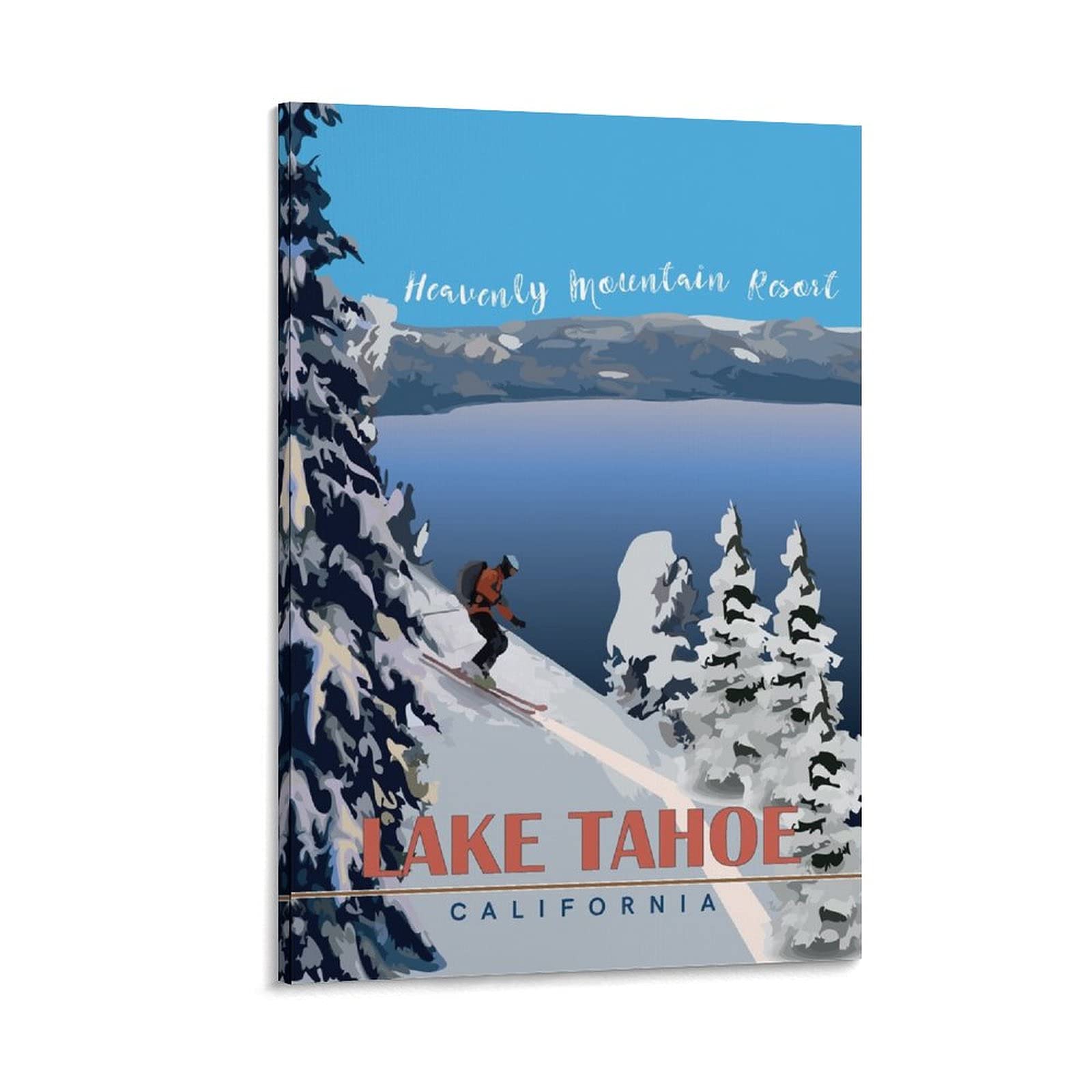 Vintage California Lake Tahoe National Park Ski Posters - Canvas Wall Art Decor for Living Room, Bedroom, Office - Perfect Gift for Home Decor & Ski Enthusiasts (Mountain, Winter, Adventure Theme)