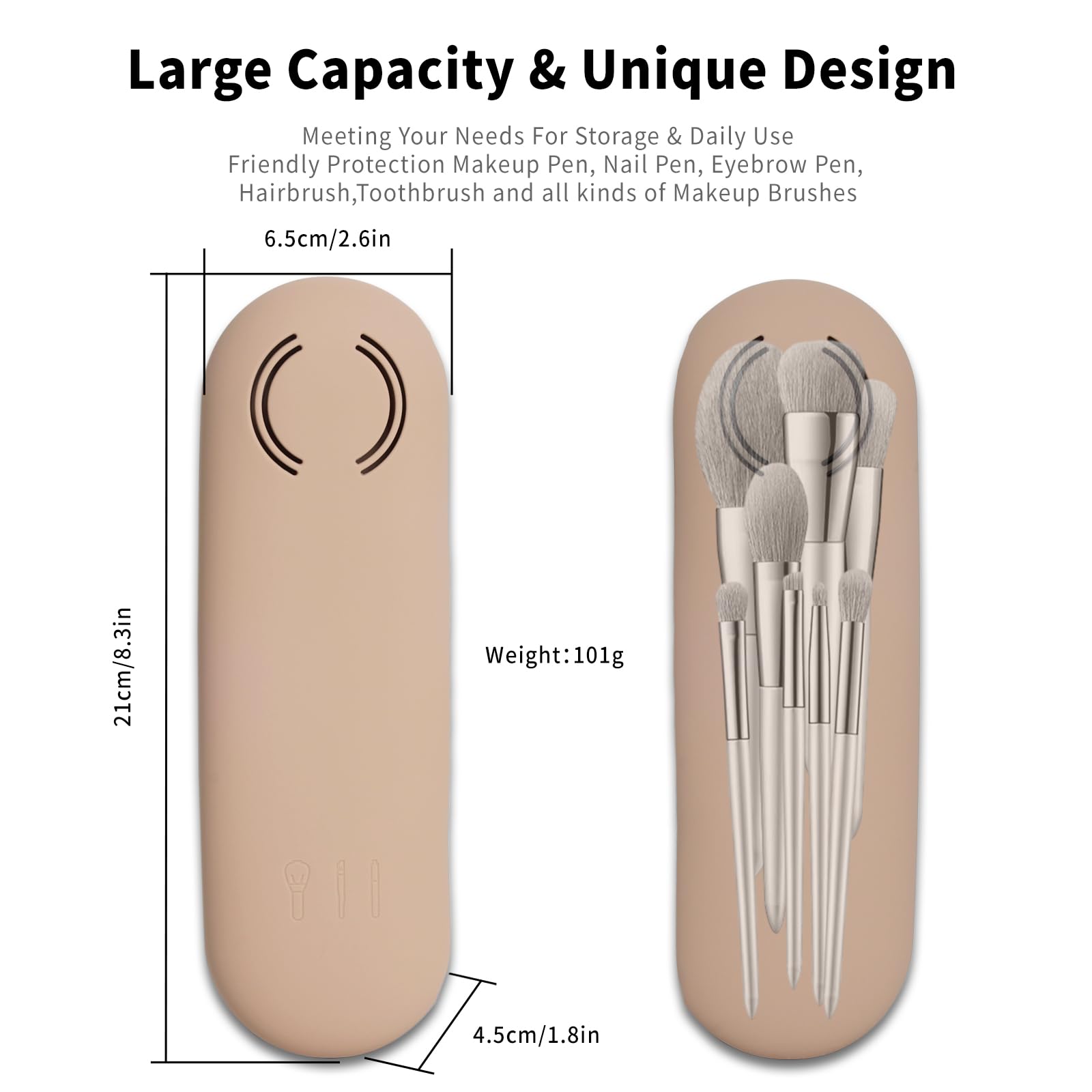 Soft Silicone Makeup Brush Holder with Double-Sided Vent - Travel-Friendly & Stylish Organizer for Women (Khaki) | Perfect for Home, Travel & Salon Use