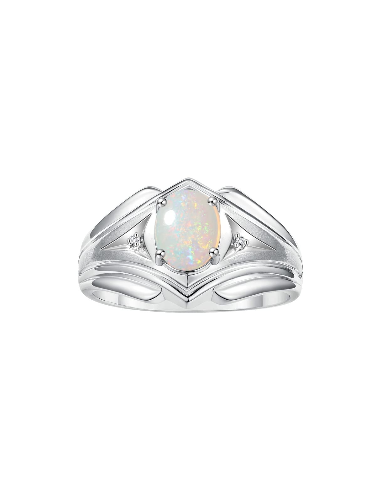 Men's Sterling Silver Birthstone Rings - 9X7MM Oval Gemstone & Diamond Designer Ring for Men (Sizes 8-13) | Perfect for Weddings, Anniversaries & Gifts